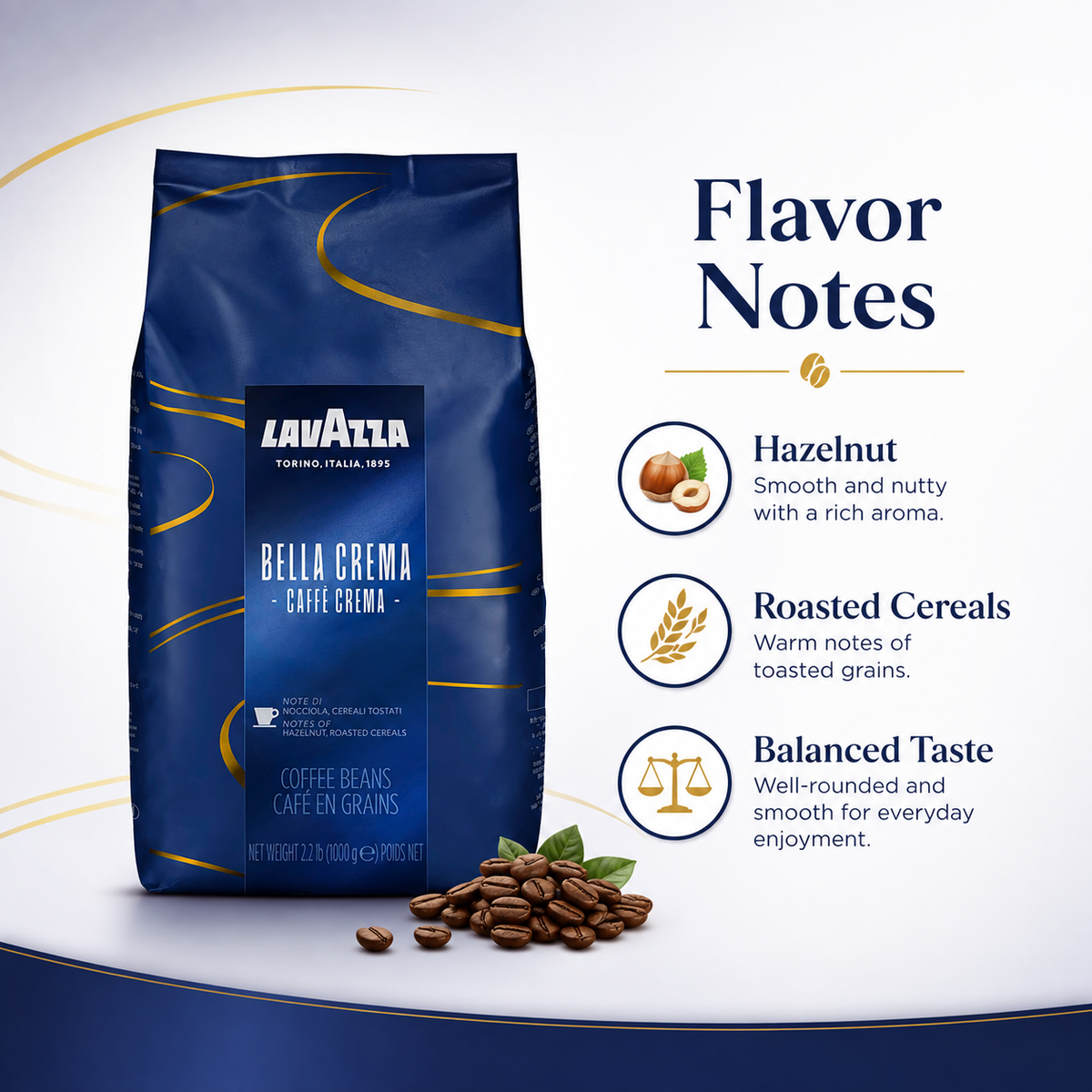 Lavazza Bella Crema Caffe Crema Whole Coffee Beans (1 kg)