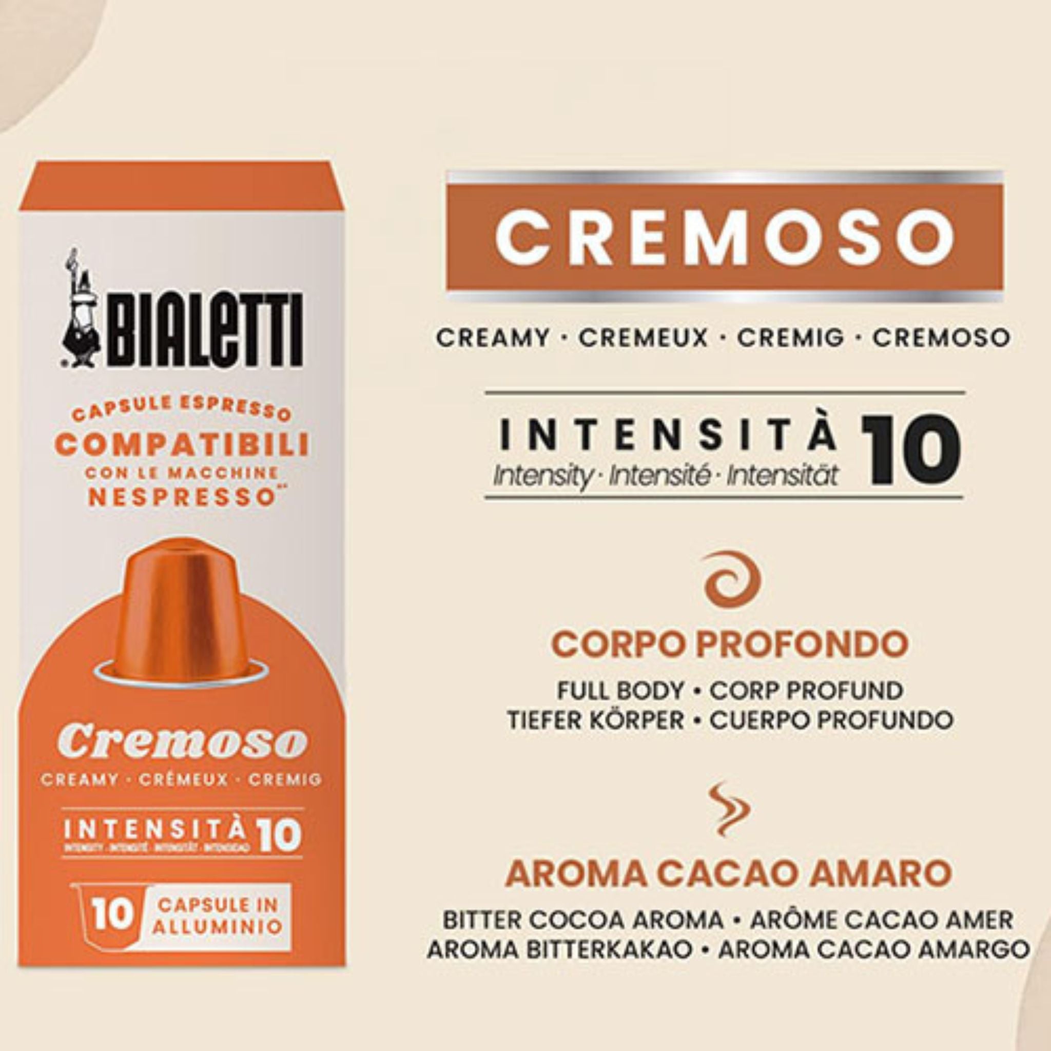 Bialetti Cremoso coffee capsules 10 pack Nespresso compatible smooth nutty fruity notes medium roast Garden State Singapore B2B coffee supply