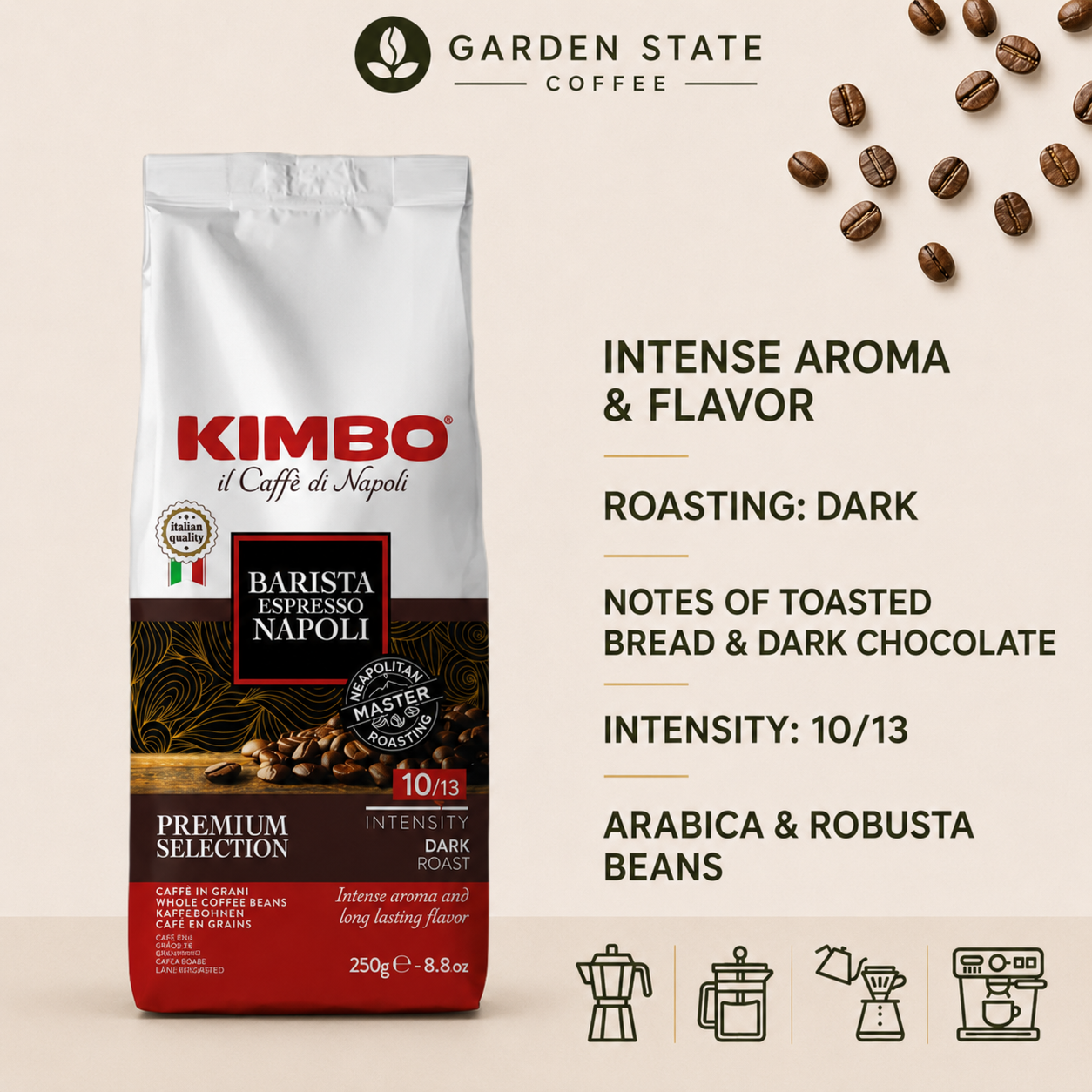 Kimbo Barista Espresso Napoli Whole Coffee Beans (250 g)