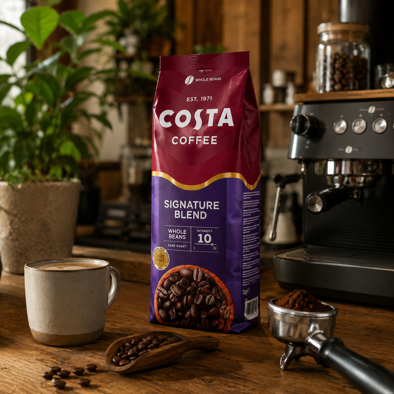 Costa Signature Blend whole bean coffee for offices cafés and hotels in Singapore dark roast espresso beans for professional coffee machines.