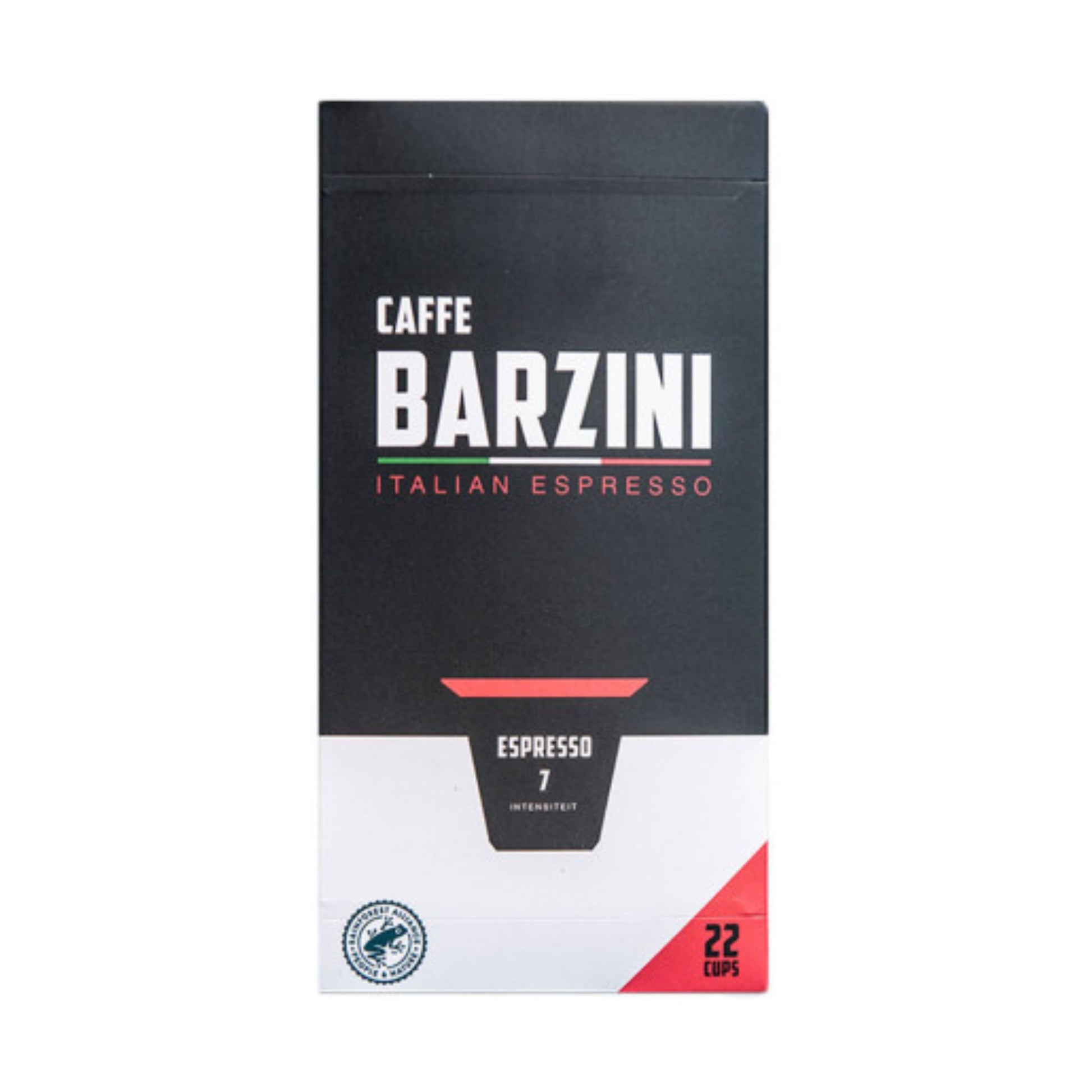 GardenState, Barzini Italian Espresso Nespresso Compatible Capsules – 22-pack, Intensity 7/10, full-bodied espresso with a spicy taste and liquorice aroma. Slow-roasted 100% Arabica blend for a rich and aromatic cup.