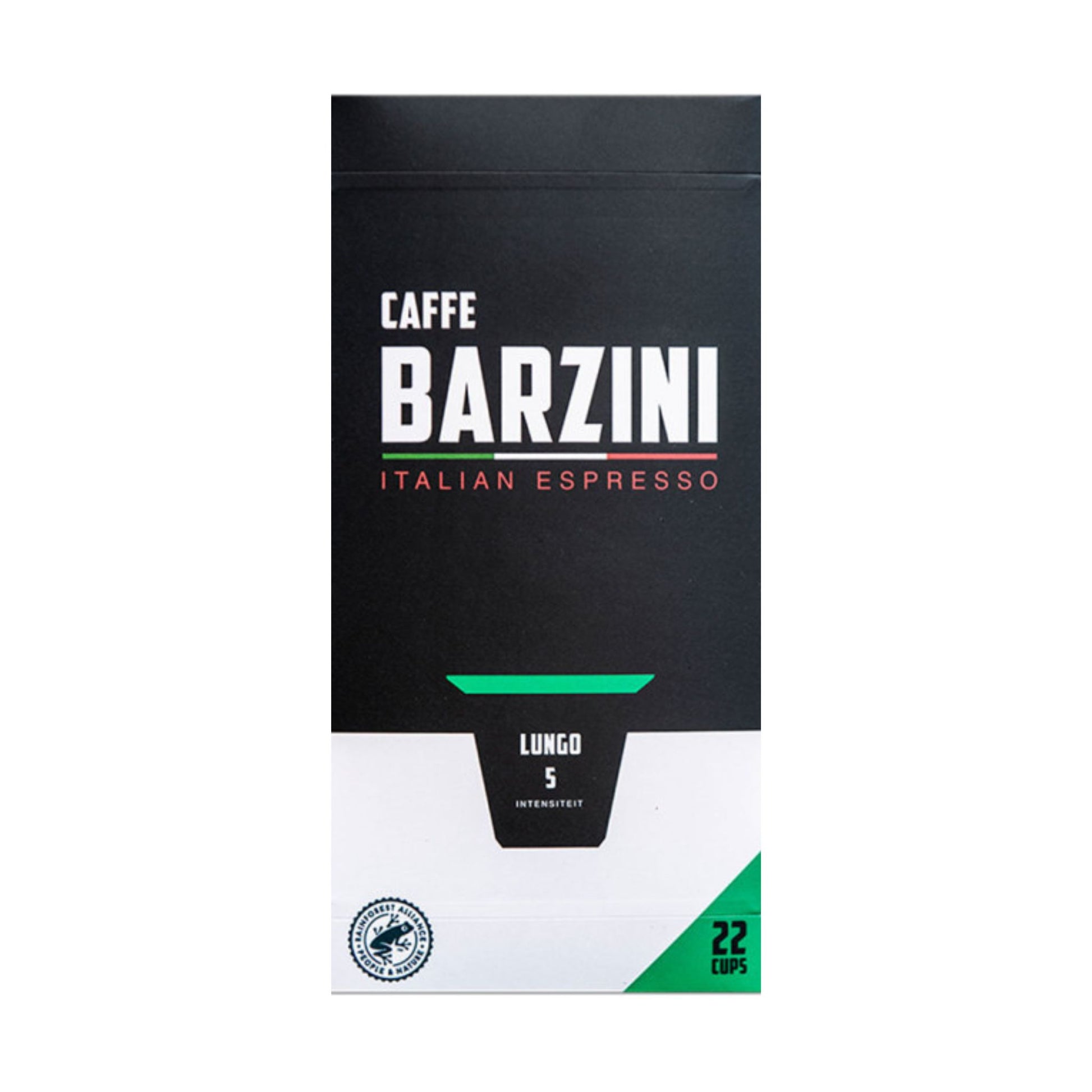 GardenState, Barzini Lungo Nespresso Compatible Capsules – 22-pack, Intensity 5/10, 100% Arabica blend with refined notes of cocoa and ripe fruit. Smooth, balanced flavor with a subtle aftertaste, perfect for all-day sipping.
