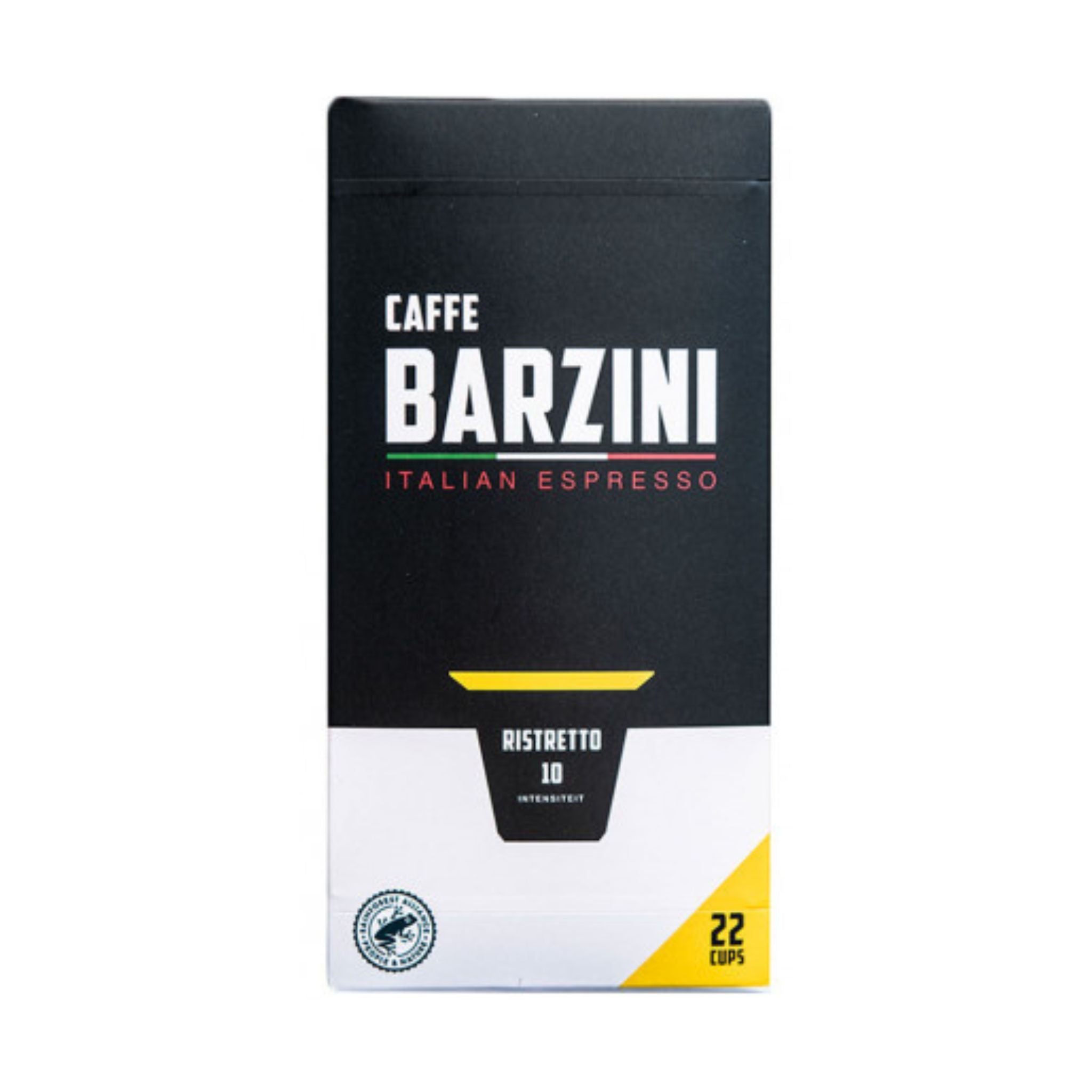 GardenState, Barzini Ristretto Nespresso Compatible Capsules – 22-pack, Intensity 10/10, bold espresso with spicy, bitter notes and liquorice aroma. Perfect for ristretto, espresso, cappuccino, or latte.
