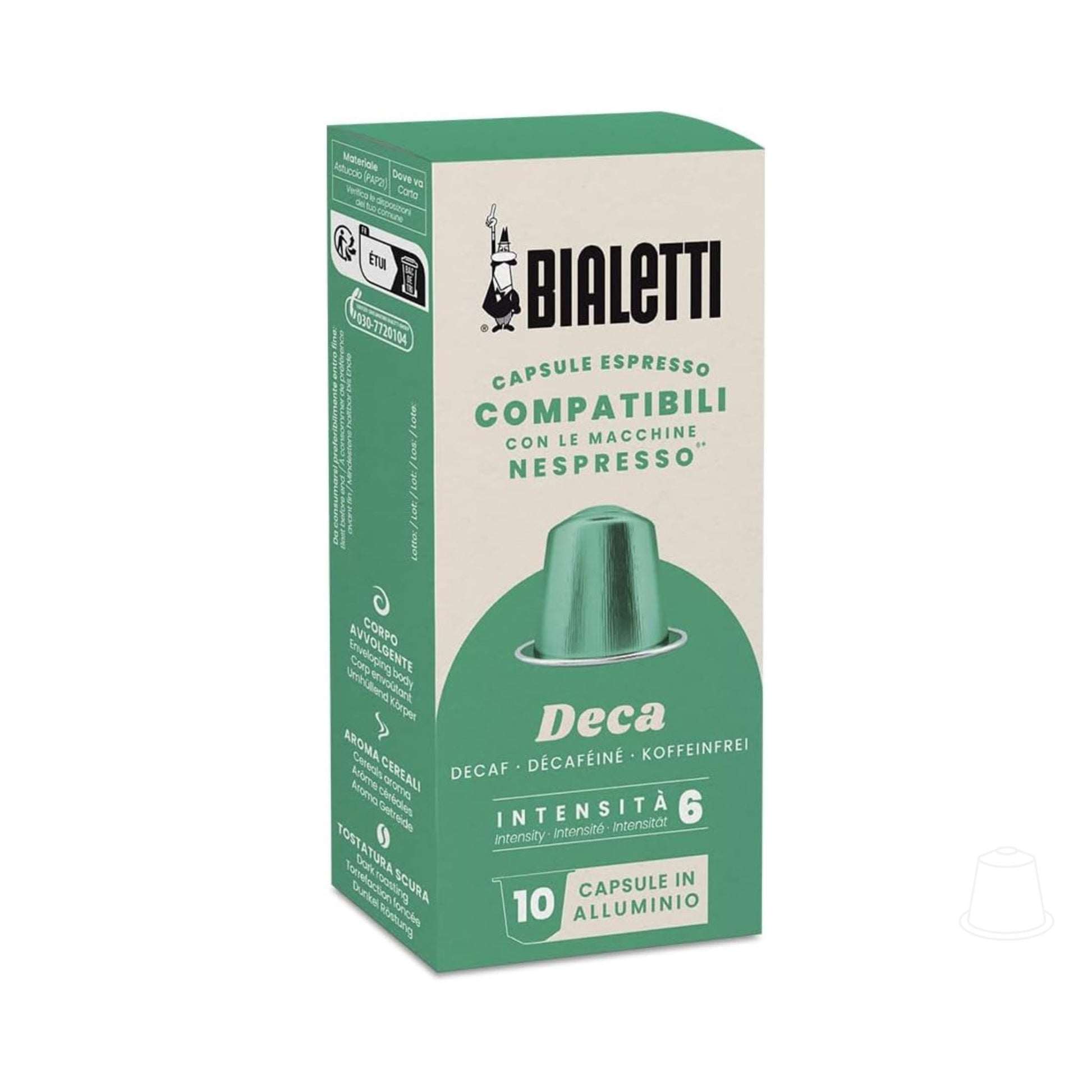 Bialetti Decaf coffee capsules 10 pack Nespresso compatible smooth cocoa notes low acidity Garden State Singapore B2B coffee supply
