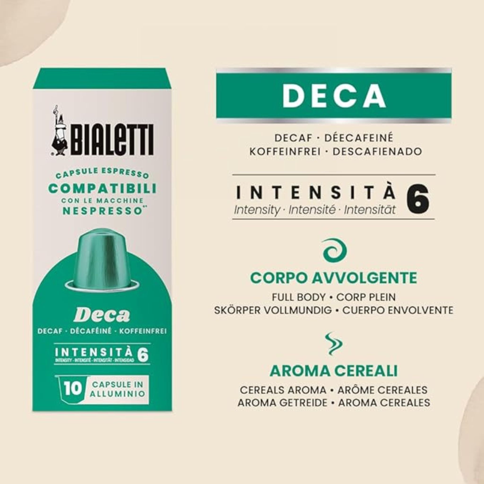 Bialetti Decaf coffee capsules 10 pack Nespresso compatible smooth cocoa notes low acidity Garden State Singapore B2B coffee supply