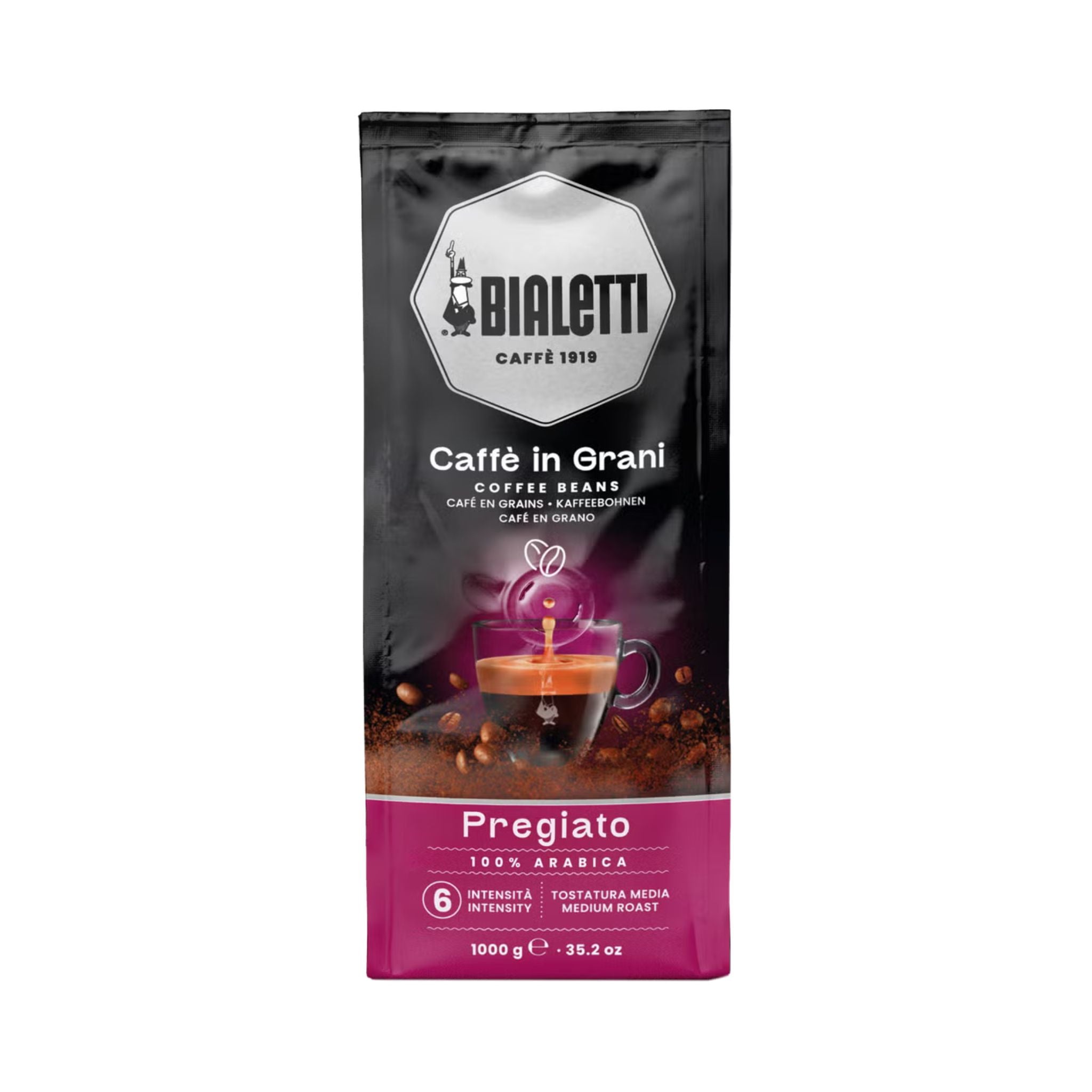 Bialetti Delicato whole coffee beans 1kg medium roast intensity 7 Arabica blend smooth floral coffee Singapore office use