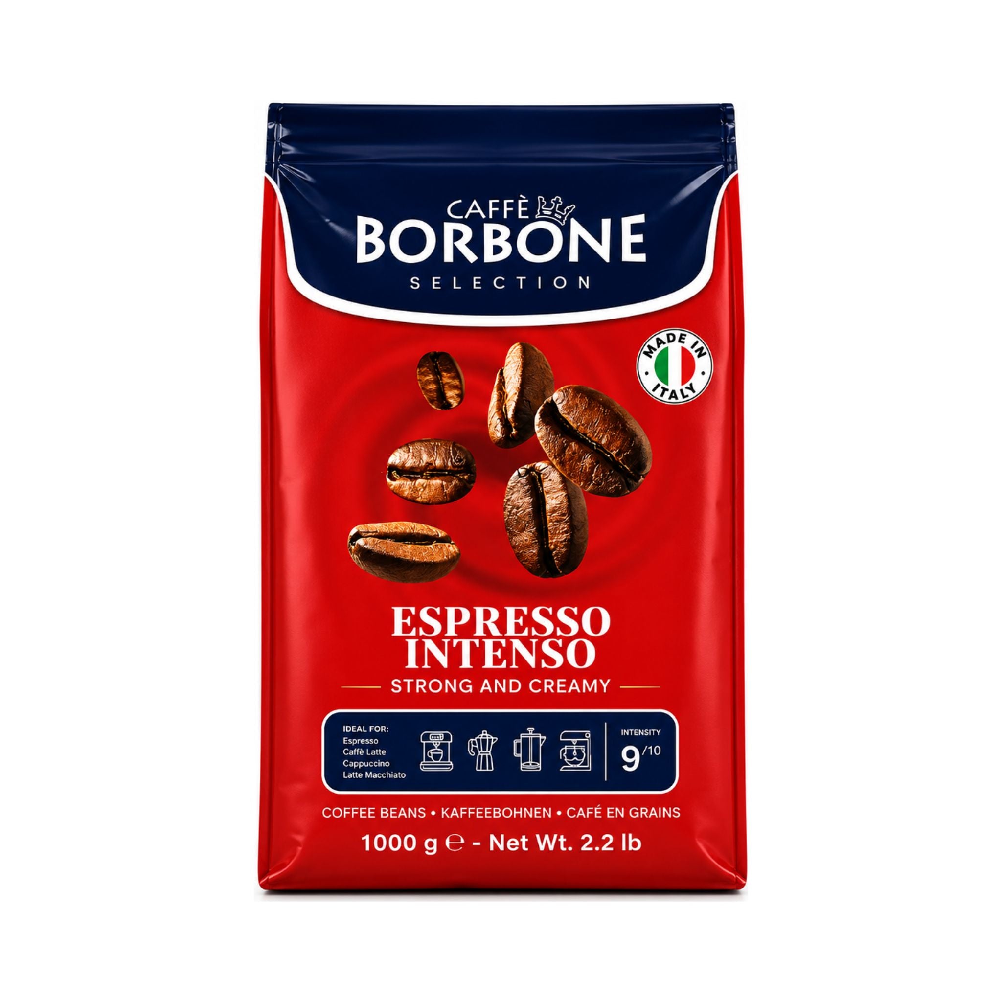 Caffè Borbone Espresso Intenso 1kg whole coffee beans for co-working spaces, corporate offices, hotels, executive lounges and commercial bean-to-cup coffee machines.