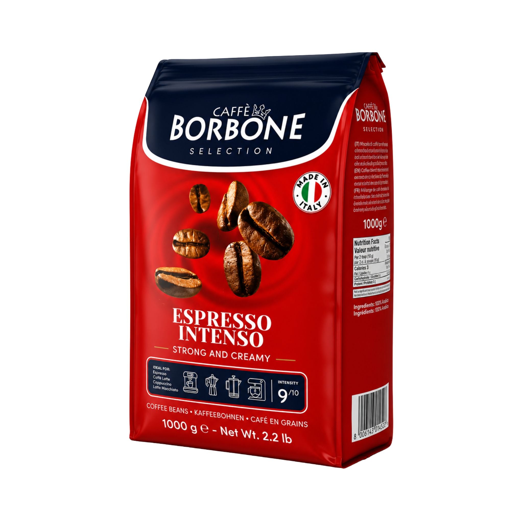Caffè Borbone Espresso Intenso 1kg whole coffee beans for co-working spaces, corporate offices, hotels, executive lounges and commercial bean-to-cup coffee machines.