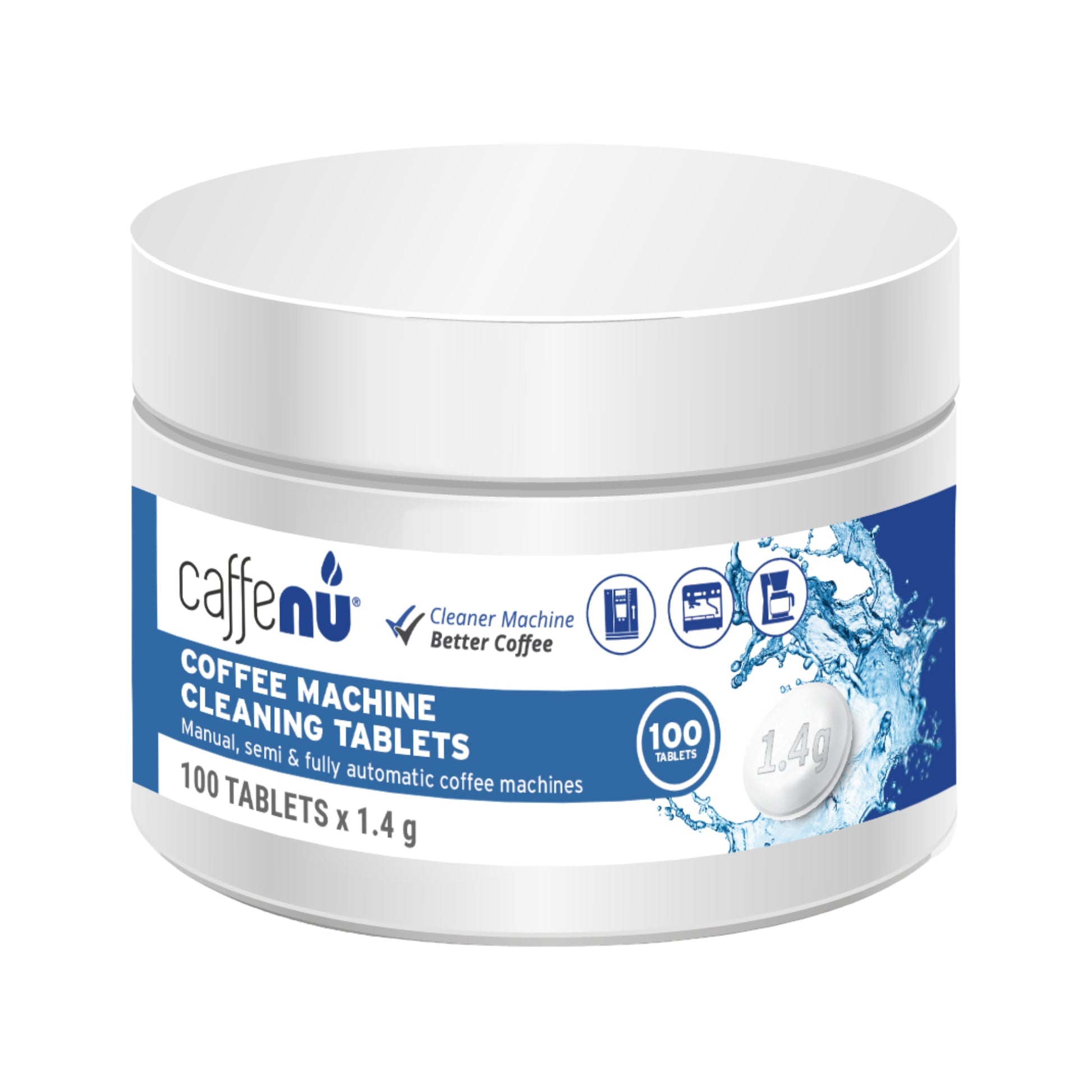 gardenstate Caffenu Cleaning Tablets (100) — commercial espresso, bean-to-cup and filter machine cleaner; fast-dissolving, eco-friendly, phosphate- and chlorine-free; removes coffee oils to improve taste and performance.