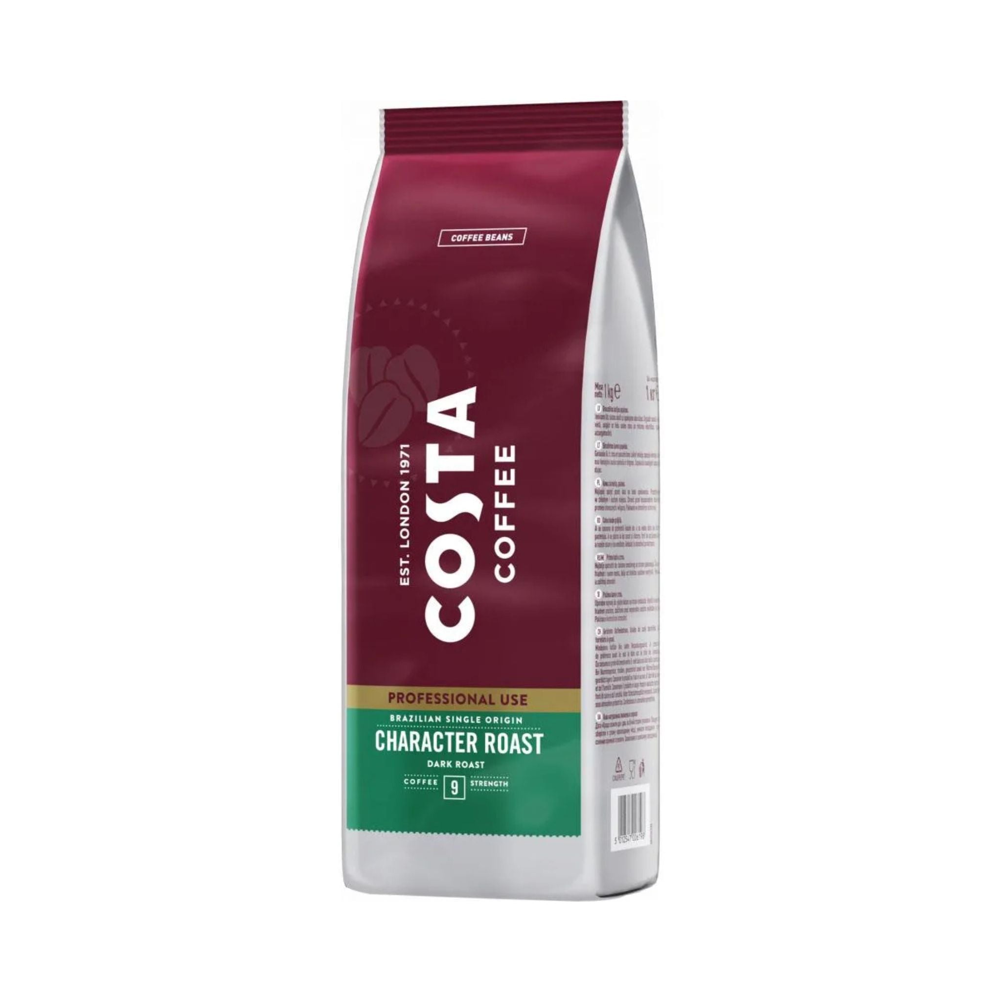 GardenState Costa Coffee Brazilian Single Origin Dark Roast coffee beans, 100% Arabica, intensity 9/12 with strong flavor notes of chocolate, roasted nuts, fig and dates. Rainforest Alliance Certified.