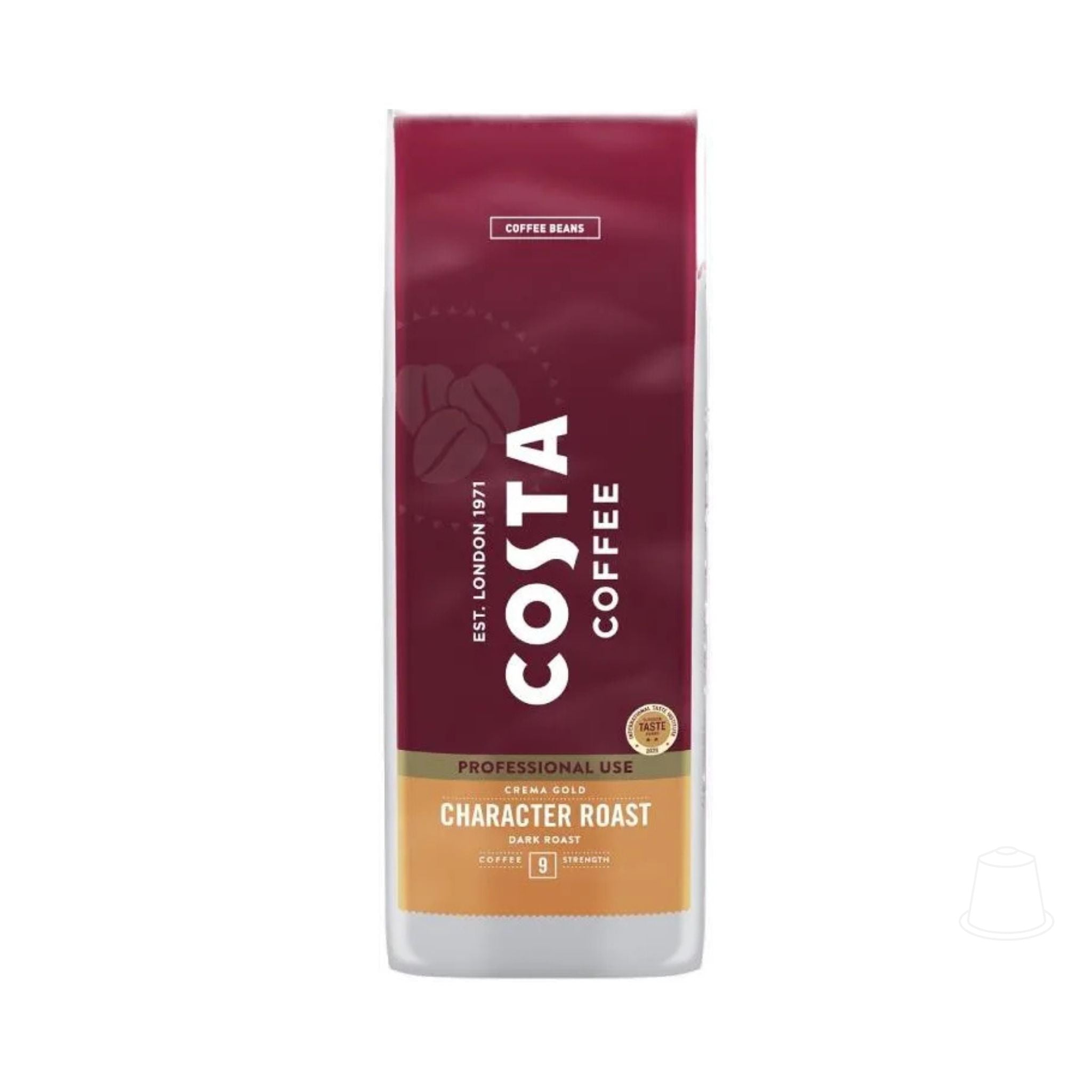 Garden State, b2b coffee supplier. Costa Coffee Professional Crema Gold Dark Roast whole beans 1kg bag for espresso with rich crema and low acidity