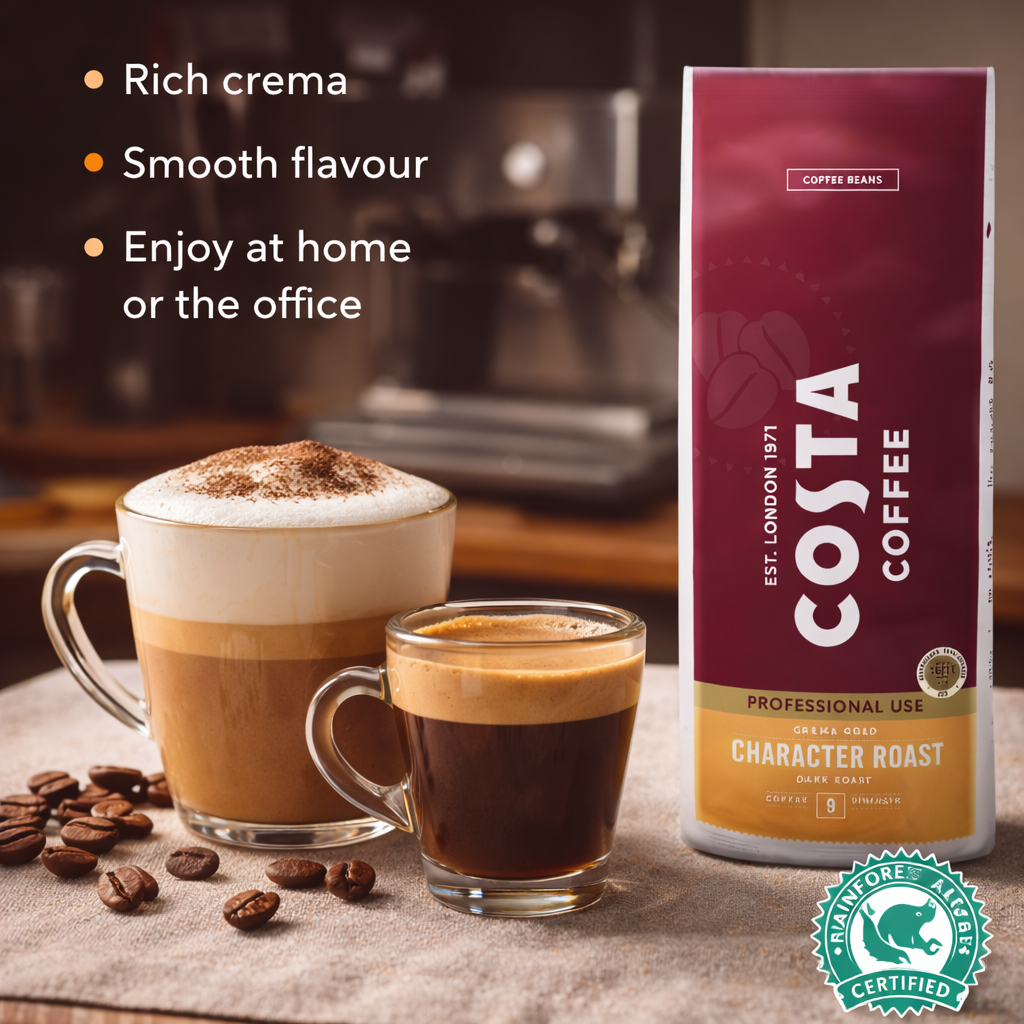 Costa Coffee Professional Crema Gold Dark Roast whole beans 1kg bag for espresso with rich crema and low acidity