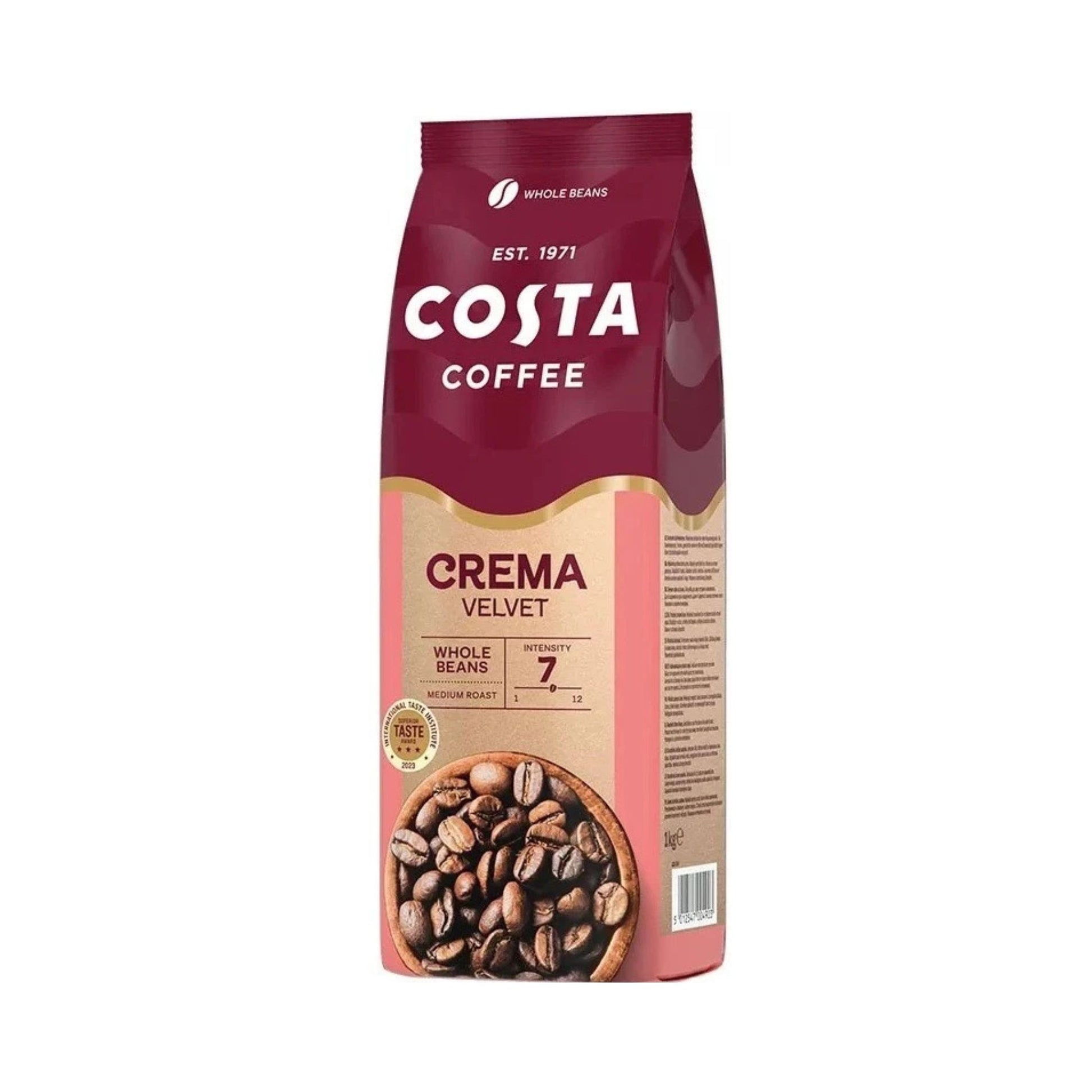 Garden State, Costa Coffee Crema Velvet Whole coffee beans  1kg bag. Wholesale supply Singapore.