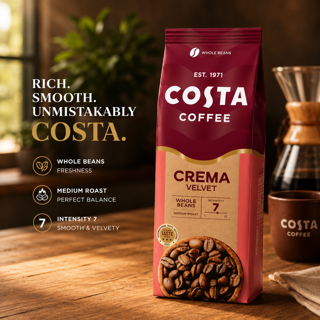 Costa Coffee Caffe Crema Velvet Whole Coffee Beans (1 kg)