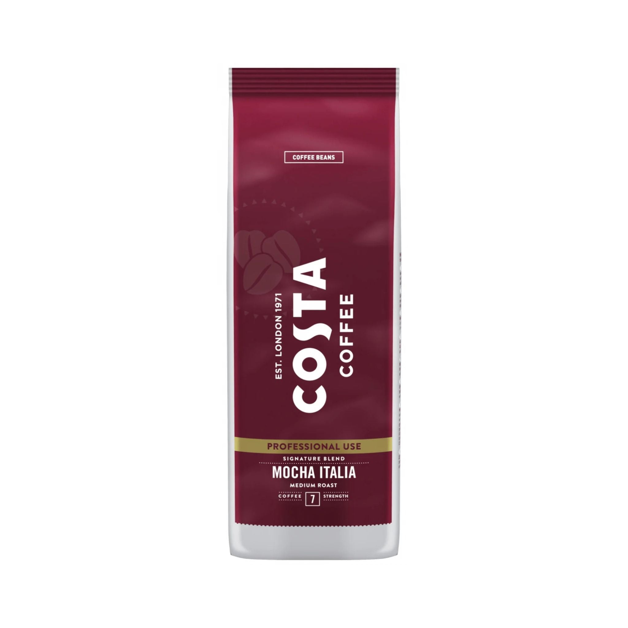 GardenState, Costa Coffee Mocha Italia Medium Roast whole bean coffee (1 kg bag) – smooth and balanced Arabica/Robusta blend with toasty, caramel, nutty notes, ideal for espresso and milk coffees.