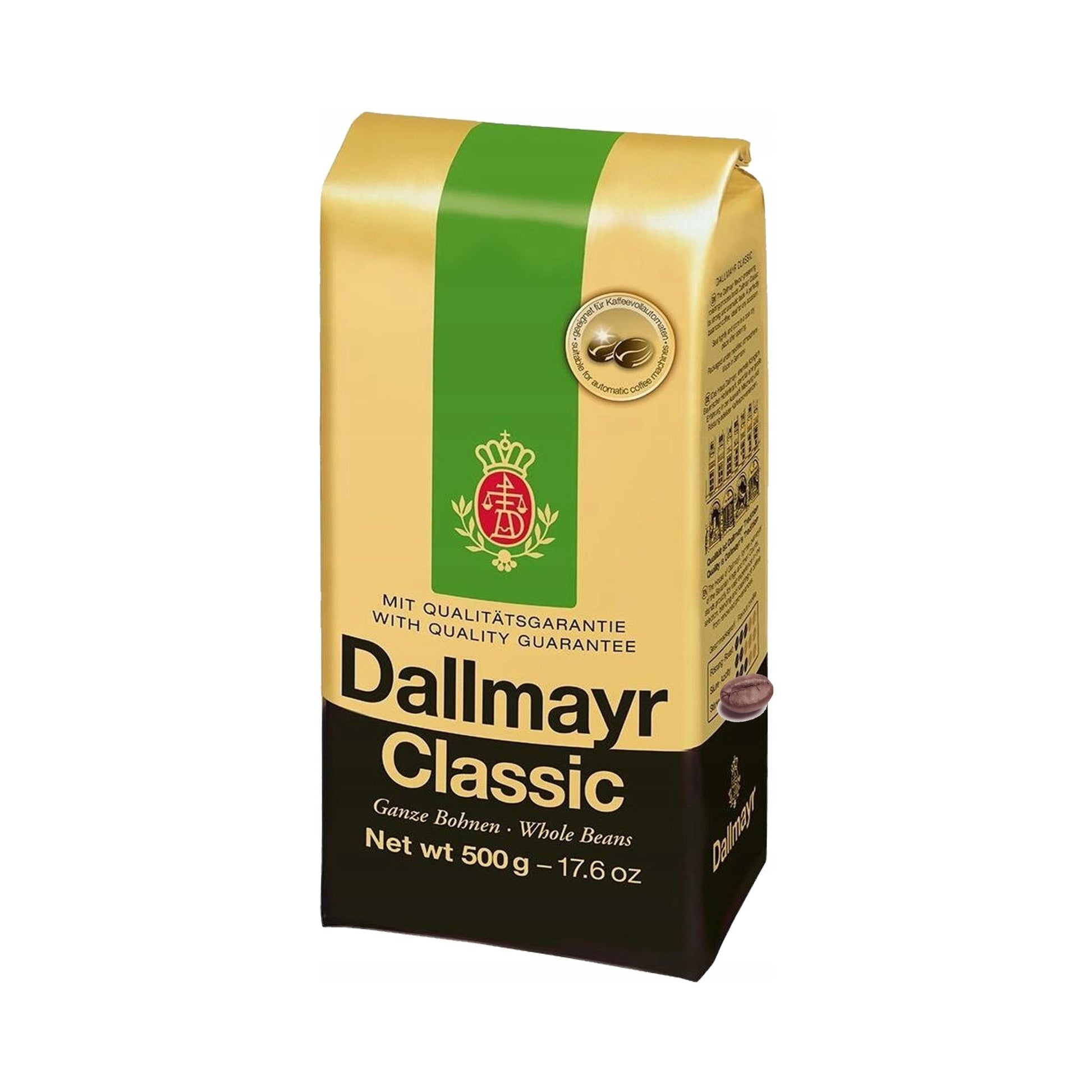 GardenState, Dallmayr Classic 500g whole coffee beans, medium roast, 6/10 intensity, roasted in Germany. Smooth, balanced flavor ideal for B2B coffee service in offices, cafés, and hotels.
