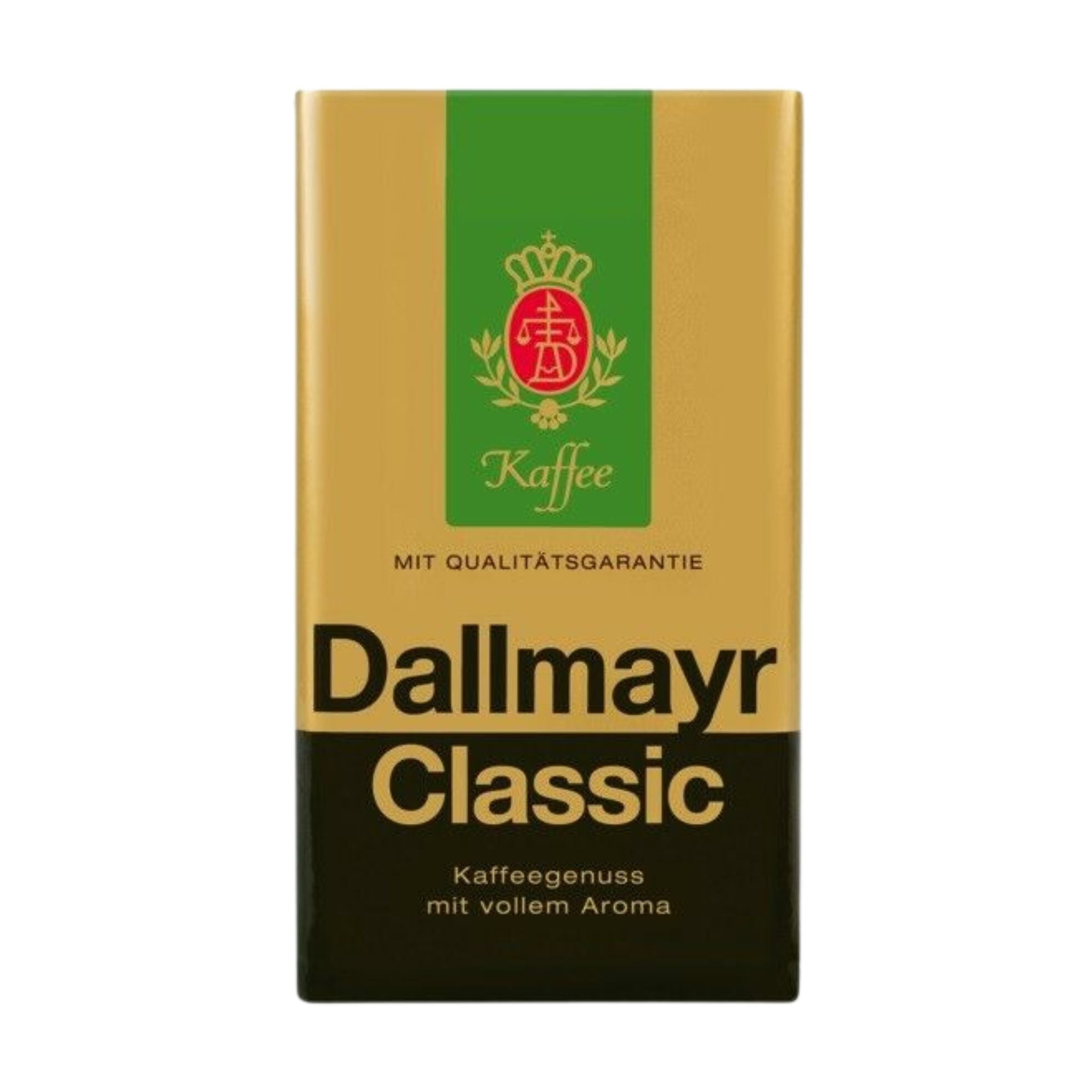 GardenState, Dallmayr Classic Ground Coffee 500g, medium roast, intensity 6/10. Smooth, mild blend of Arabica and Robusta. Roasted in Germany. Ideal for professional and home brewing.