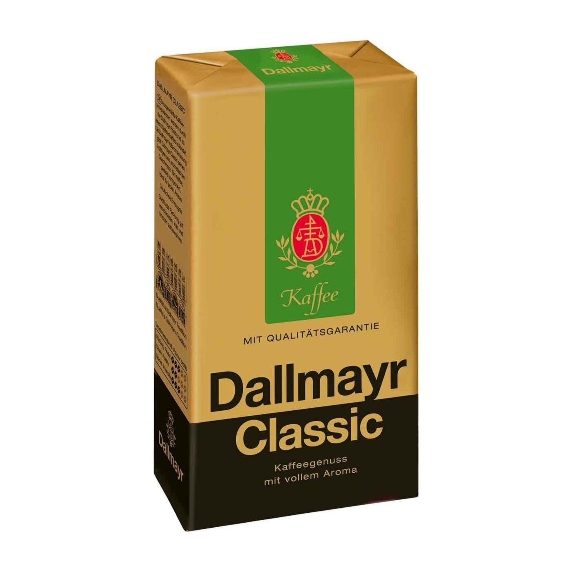 GardenState, Dallmayr Classic Ground Coffee 500g, medium roast, intensity 6/10. Smooth, mild blend of Arabica and Robusta. Roasted in Germany. Ideal for professional and home brewing.