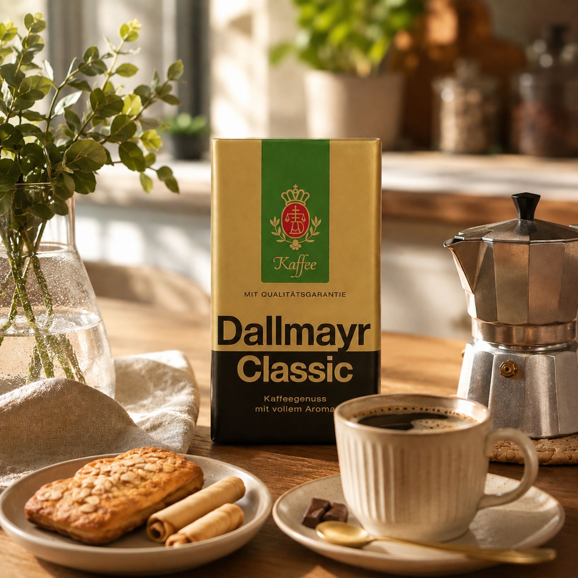 GardenState, Dallmayr Classic Ground Coffee 500g. Smooth, mild blend of Arabica and Robusta. Ideal for professional brewing bulk supply for offices and hotels.