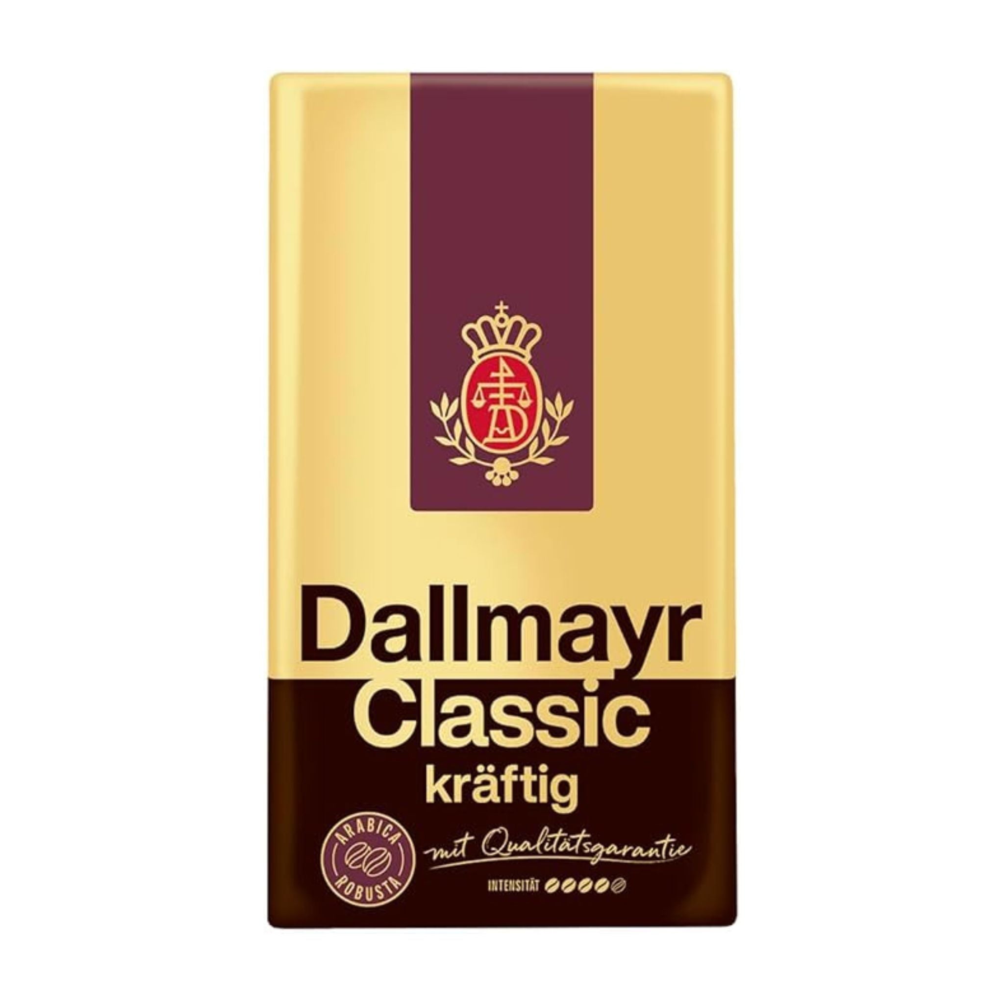 GardenState, Dallmayr Classic Strong Ground Coffee 500g – bold 8/10 intensity blend of Arabica and Robusta with full-bodied flavor and low acidity, ideal for office and hospitality use.