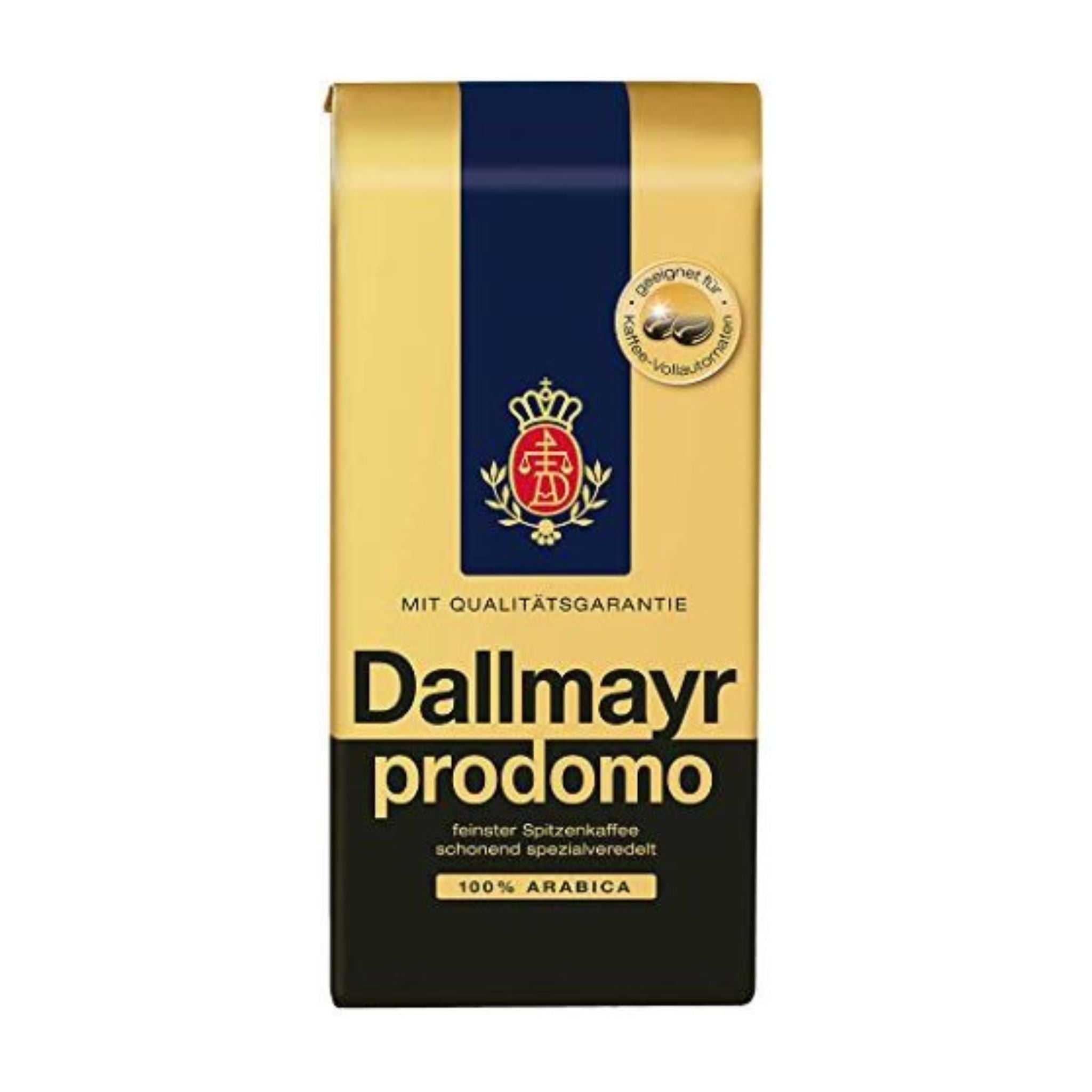 GardenState, Bag of authentic Dallmayr Prodomo 500g whole coffee beans, 100% Arabica, medium roast, intensity 6/10, premium German coffee. Fast delivery.