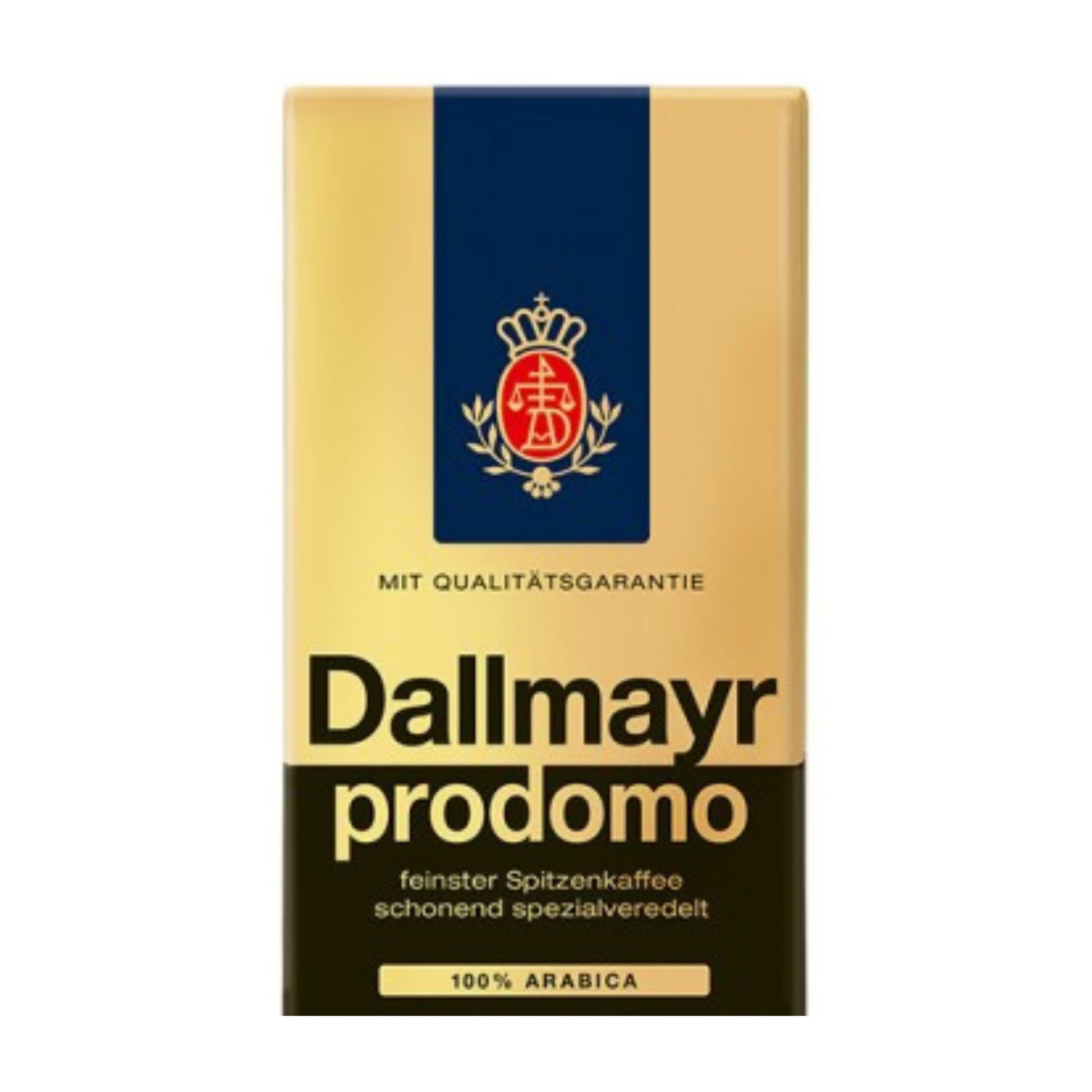 GardenState, Dallmayr Prodomo Ground Coffee 500g, 100% Arabica, medium roast, intensity 6/10. Smooth and full-flavored, roasted in Germany. Ideal for cafés, offices, and premium retail.