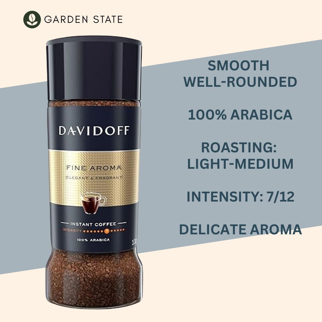 GardenState, Davidoff Fine Aroma Instant Coffee 100g – premium freeze-dried Arabica blend with a mild, smooth taste and delicate aroma. Ideal for hotels, offices, and catering services.