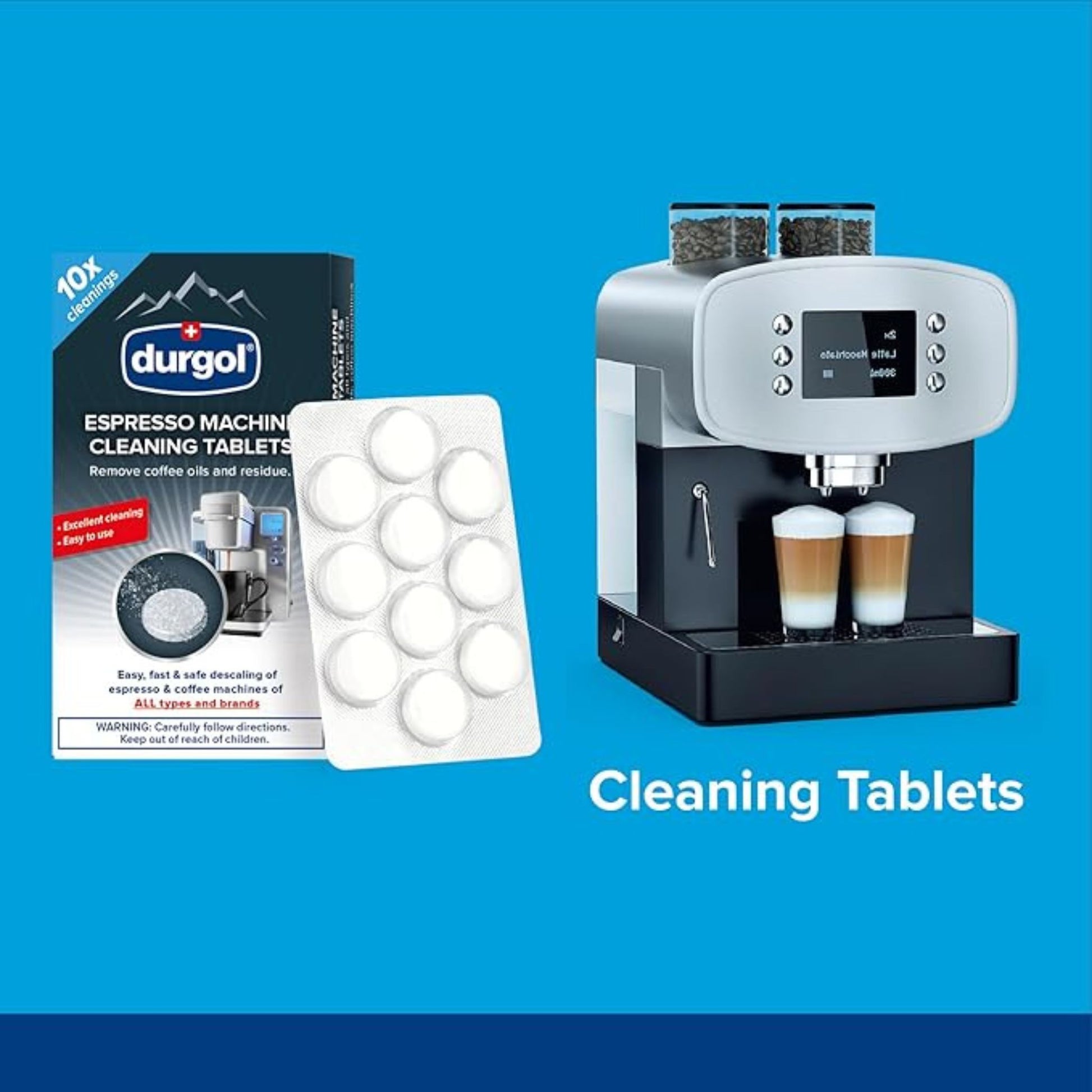 GardenState, Durgol Swiss Cleaning Tablets x10 – biodegradable tablets for all coffee machine types. Removes coffee residue, extends machine life, and ensures hygienic brewing. Easy and efficient care.