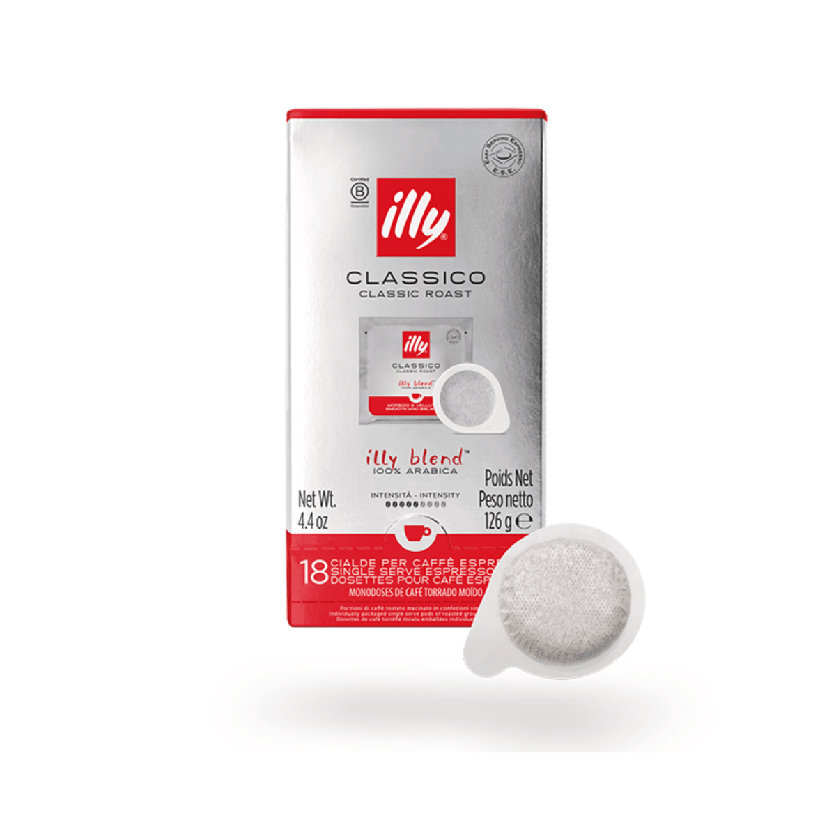 illy Classico E.S.E. coffee pods 18pcs – medium roast Italian espresso coffee pads, intensity 5/9