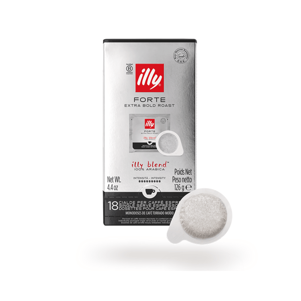 illy Forte E.S.E. coffee pods 18pcs – dark roast Italian espresso coffee pads, intensity 9/9
