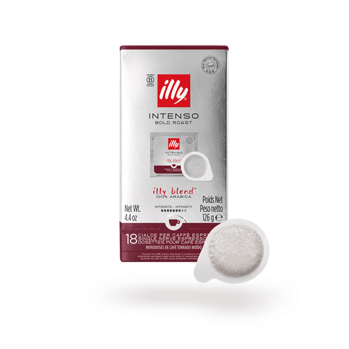 illy Intenso E.S.E. coffee pods 18pcs – dark roast Italian espresso coffee pads, intensity 7/9