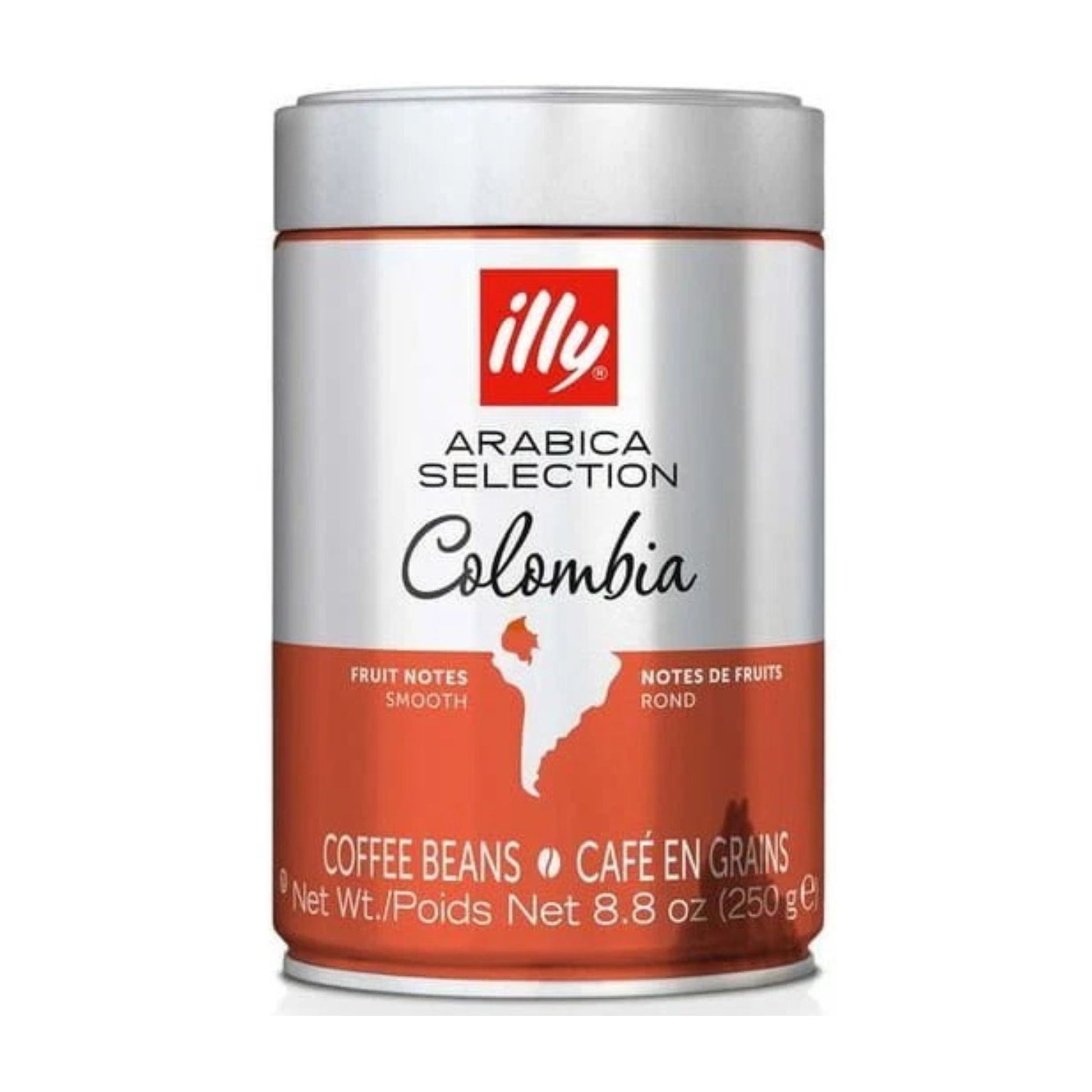 GardenState, Illy Arabica Selection Colombia Whole Bean Coffee 250g tin – 100% Arabica, fruity and smooth with citrus notes, sustainably sourced, roasted in Italy, ideal for slow brew methods.