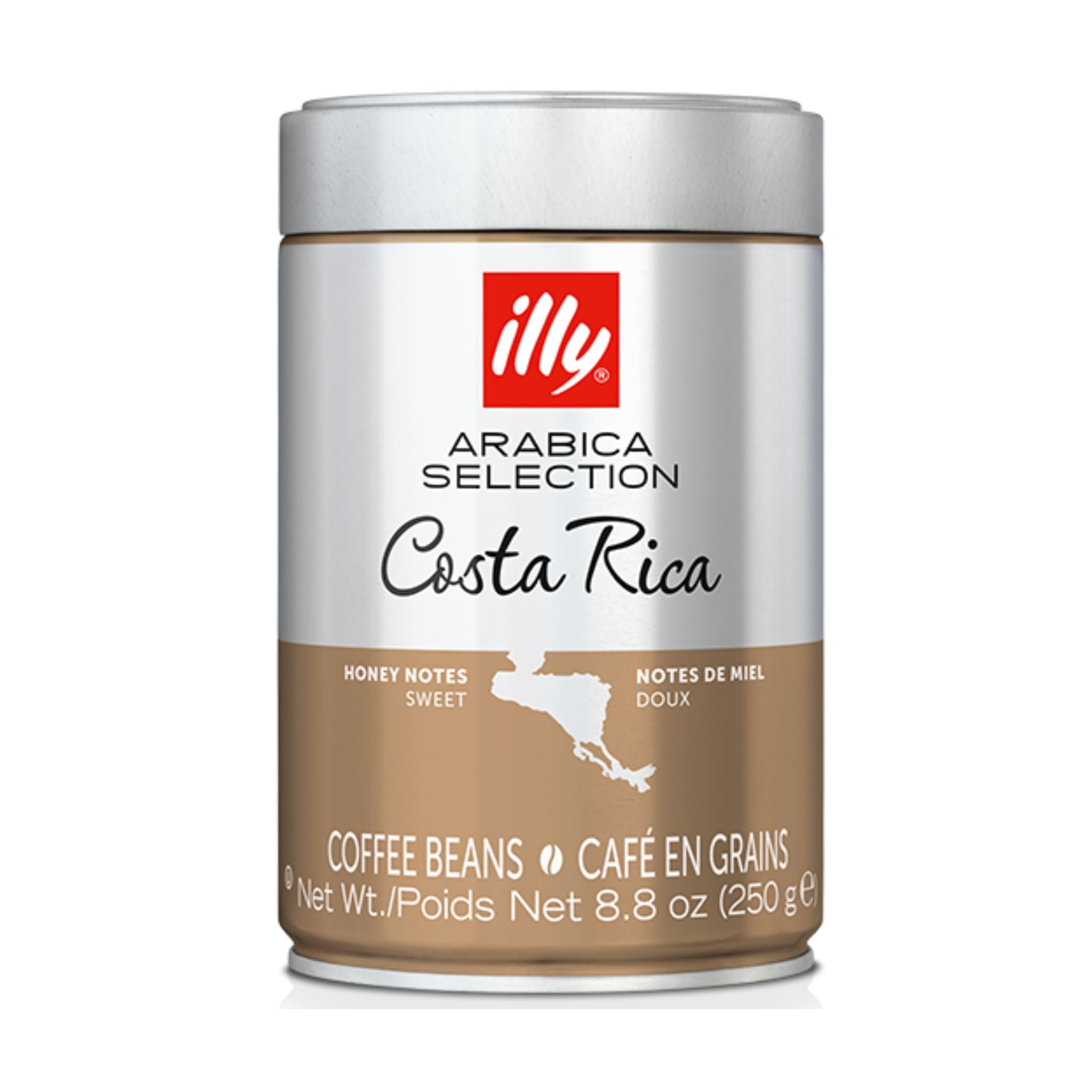 GardenState, Illy Arabica Selection Costa Rica Whole Bean Coffee 250g tin – 100% Arabica, smooth and sweet with notes of honey and caramel, roasted in Italy, ideal for specialty brews.