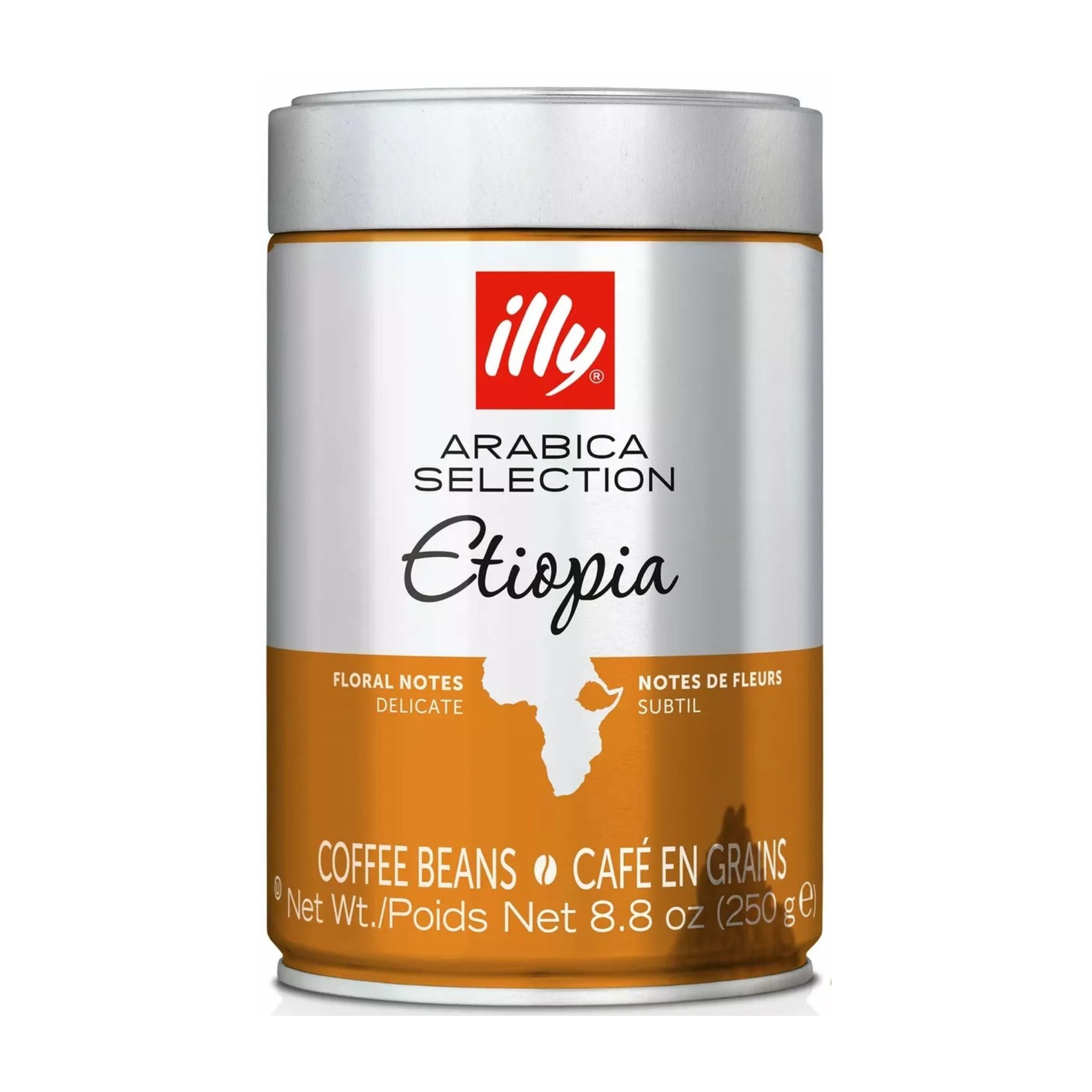 GardenState, Illy Arabica Selection Ethiopia Whole Bean Coffee 250g tin – 100% Arabica, light roast with floral and citrus notes, sustainably sourced, roasted in Italy, perfect for delicate brews.