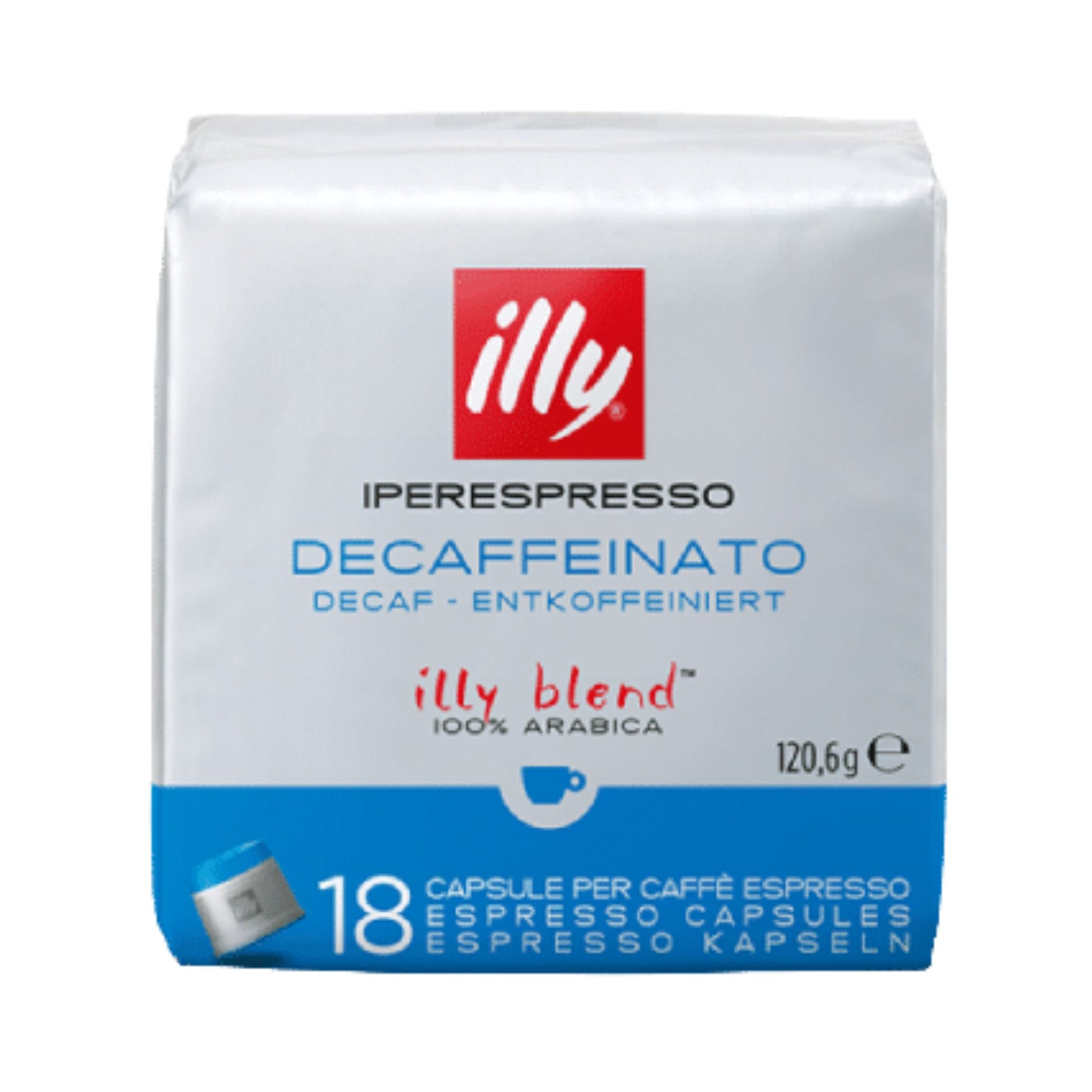 GardenState, Illy Iperespresso Classico Decaf Capsules pack of 18, medium roast intensity 5/9. Smooth and balanced decaf espresso with notes of caramel, orange blossom, and jasmine.