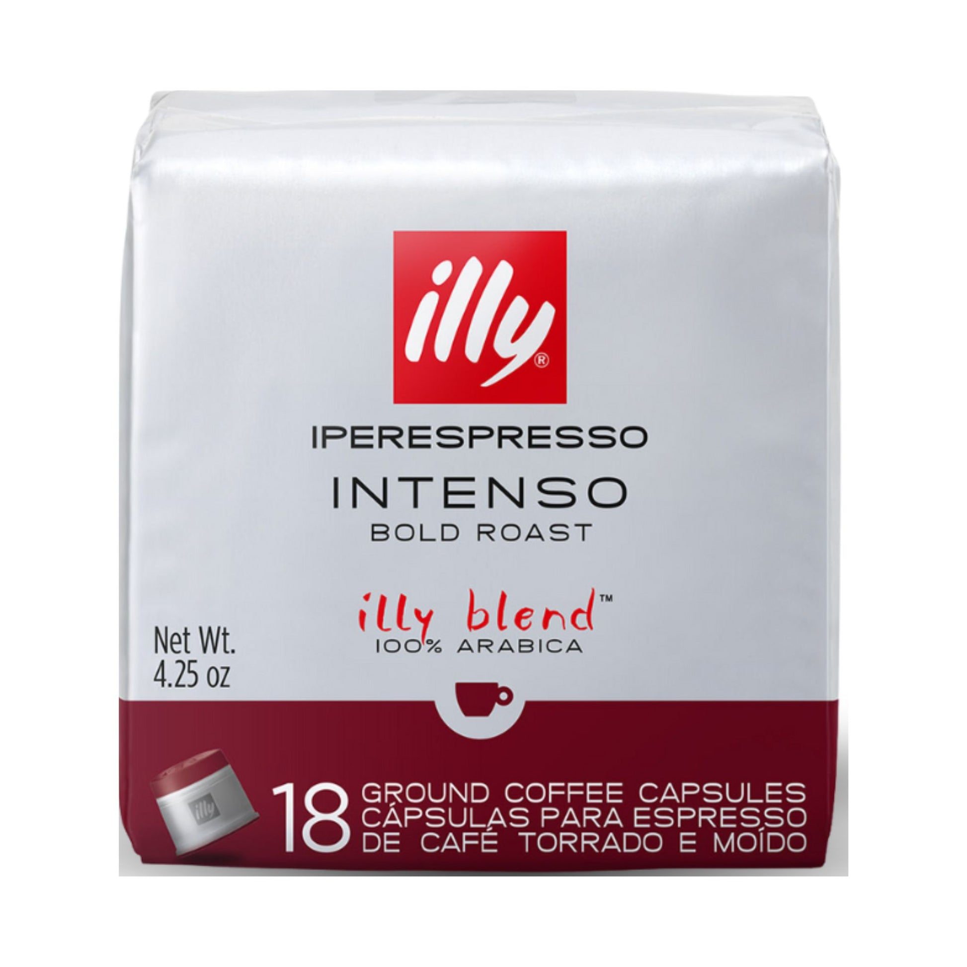 GardenState, Illy Iperespresso Intenso Espresso Capsules pack of 18. Dark roast 100% Arabica coffee with bold, full-bodied flavor, cocoa and dried fruit notes, for illy iperEspresso machines.