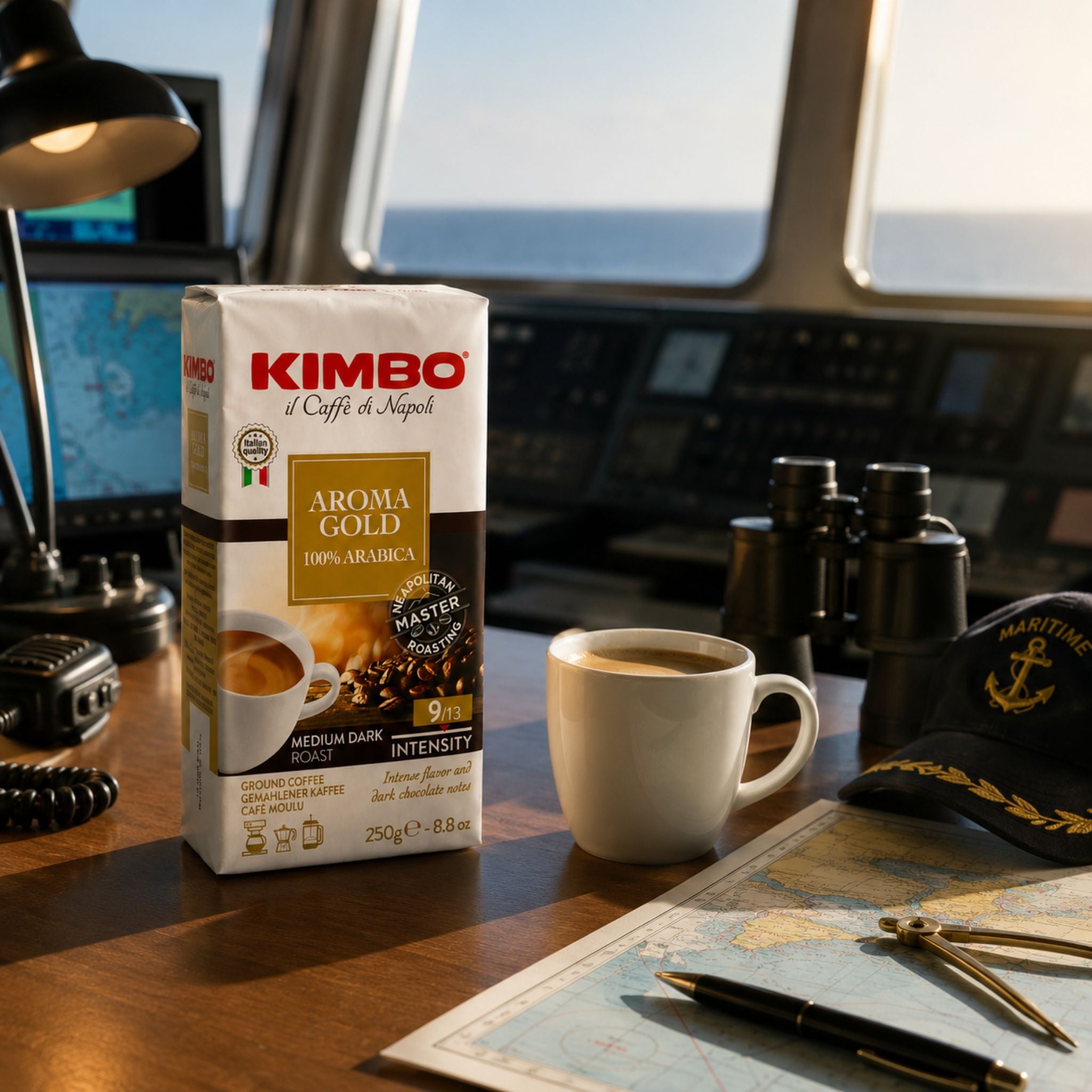 GardenState, Kimbo Aroma Gold 100% Arabica Ground Coffee 250g pack, medium dark roast 9/13 intensity, Italian coffee perfect for vessels, ship chandlers and maritme industry.