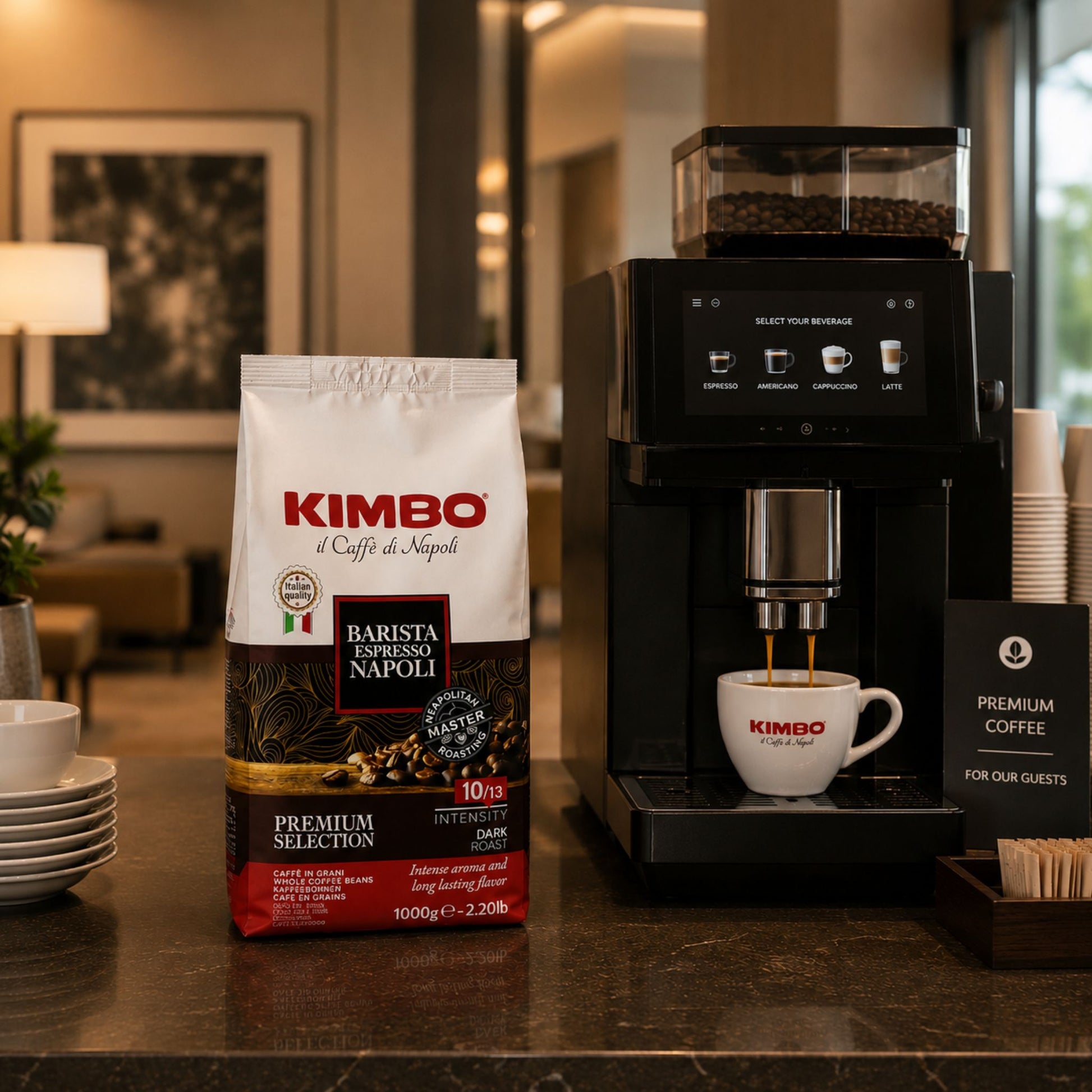 GardenState, Kimbo Barista Espresso Napoli 1kg whole coffee beans – dark roast with bold aroma, toasted notes, and full body. Perfect for B2B coffee service in cafés, hotels, or offices.
