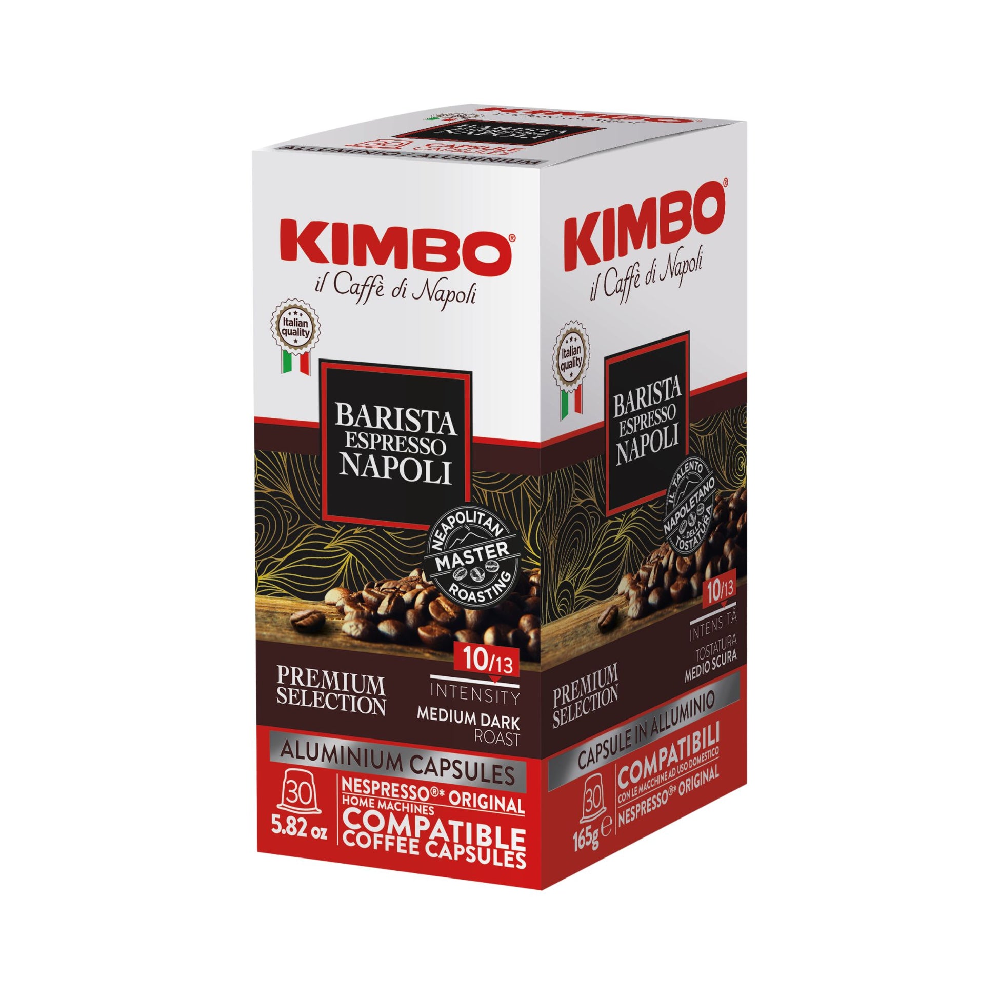 GardenState, Kimbo Barista Espresso Napoli Nespresso compatible capsules, 30-pack. Medium roast with 10/13 intensity, bold Italian flavor and smooth crema for professional espresso lovers.