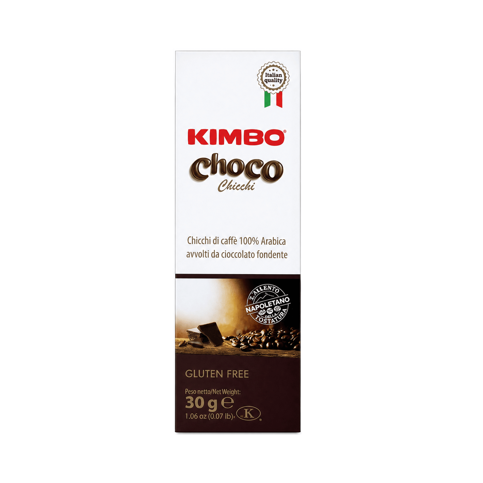 Kimbo Choco 30g 100% Arabica coffee beans coated in dark chocolate and coffee powder, Italian chocolate coffee snack for home, offices, cafés, hotels and hospitality