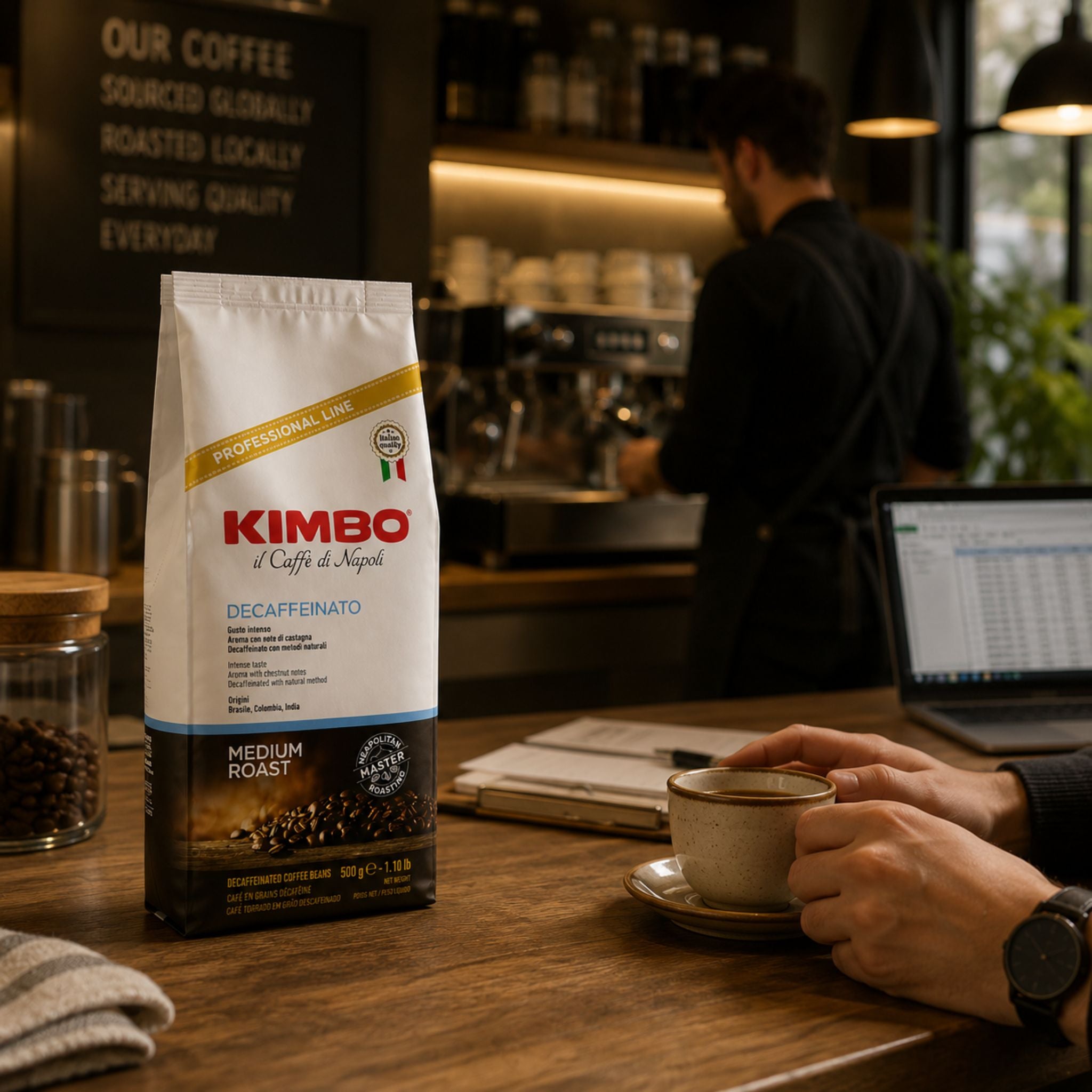 gardenstate Kimbo Decaffeinato Coffee Beans 500g medium roast decaf Italian coffee beans for offices hotels cafes restaurants and hospitality coffee supply suitable for espresso bean to cup and filter brewing