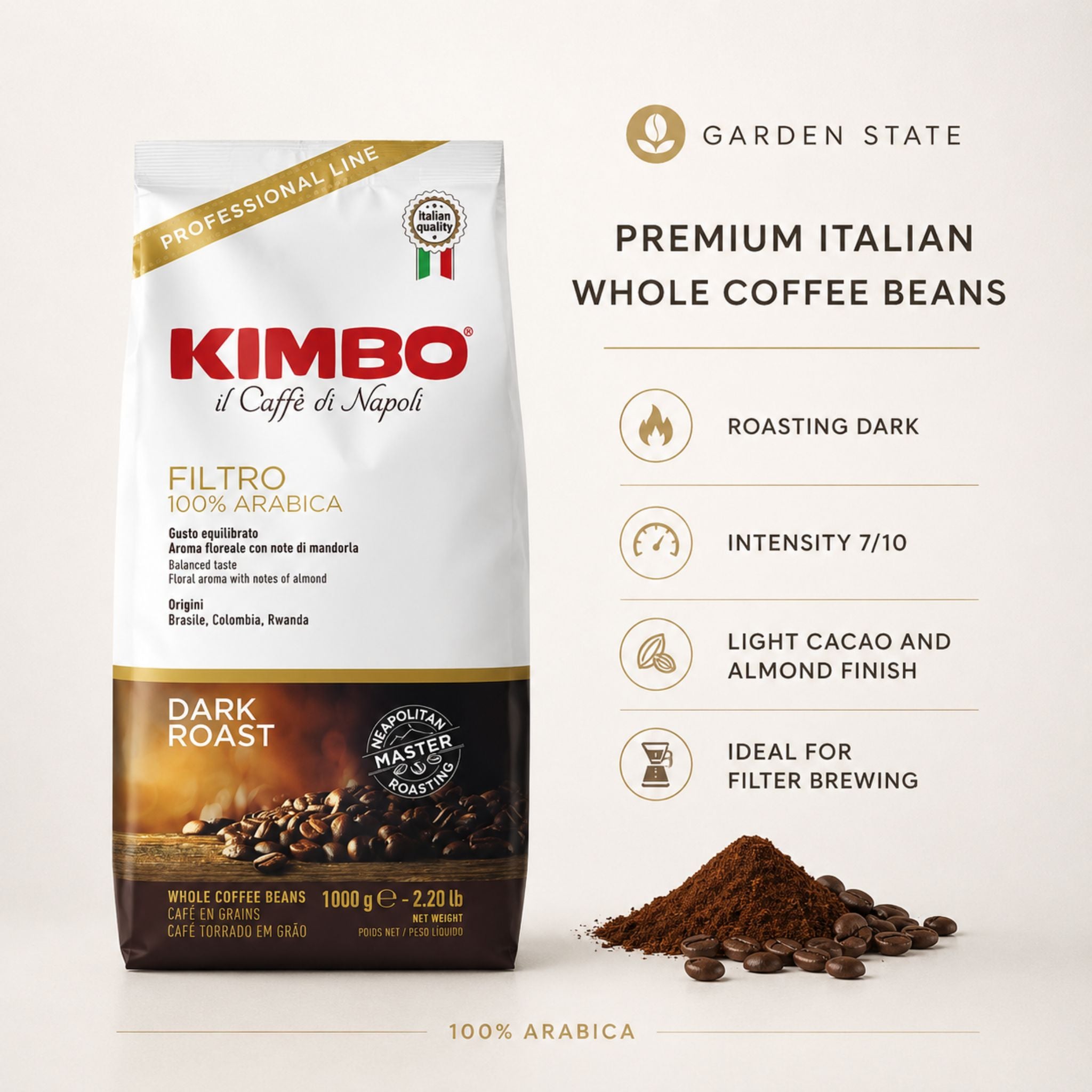 gardenstate kimbo filtro 100 arabica whole coffee beans 1kg dark roast italian coffee for offices cafes hotels restaurants hospitality and commercial filter brewing singapore