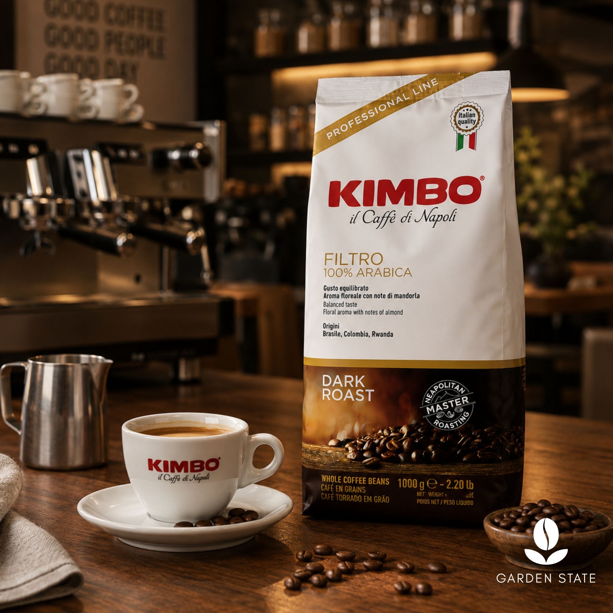 gardenstate kimbo filtro 100 arabica whole coffee beans 1kg dark roast italian coffee for offices cafes hotels restaurants hospitality and commercial filter brewing singapore
