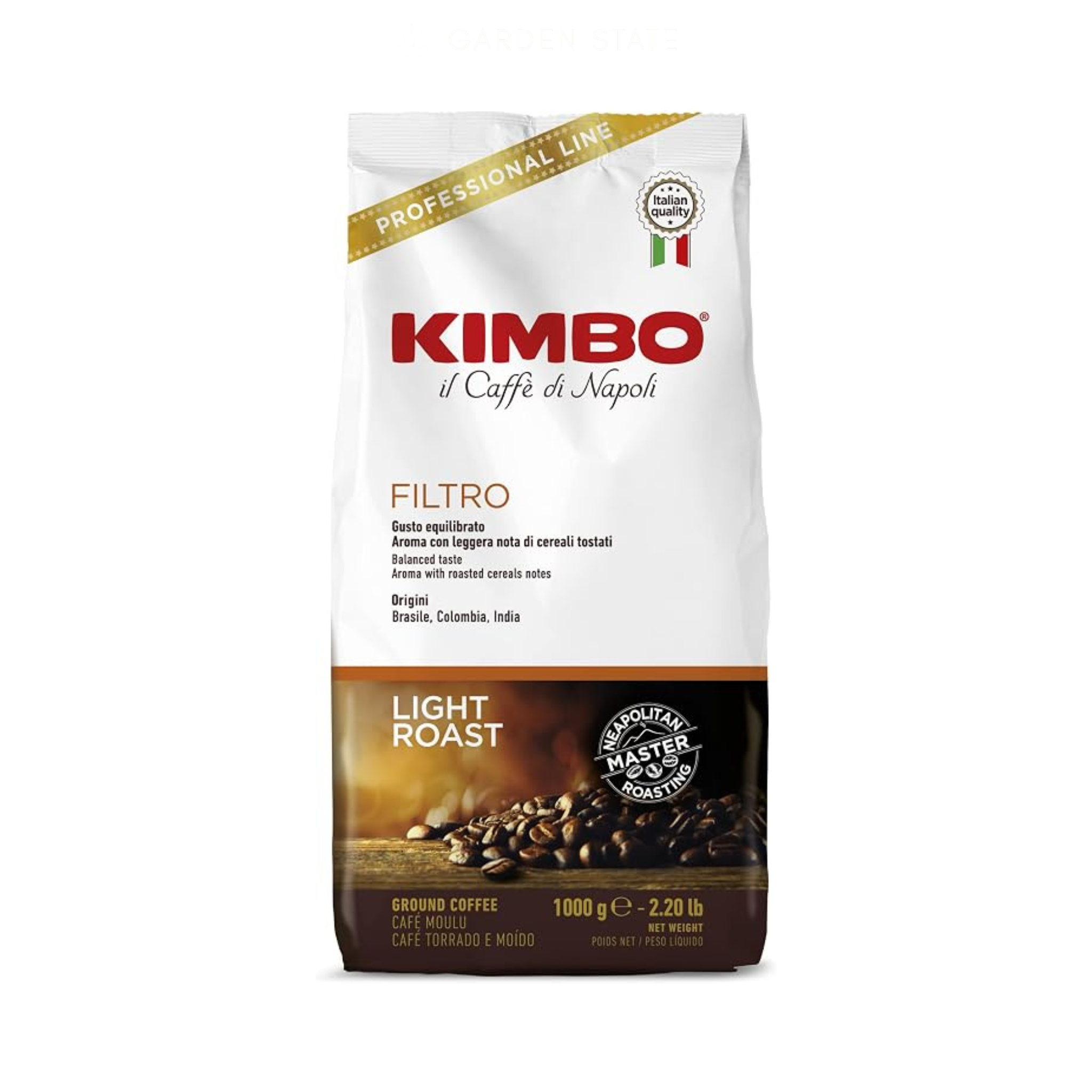 Kimbo Filtro Ground Coffee 1kg Light Roast 11/13 Intensity, premium Italian ground coffee for cafés, restaurants, hotels, offices, hospitality businesses and home coffee lovers