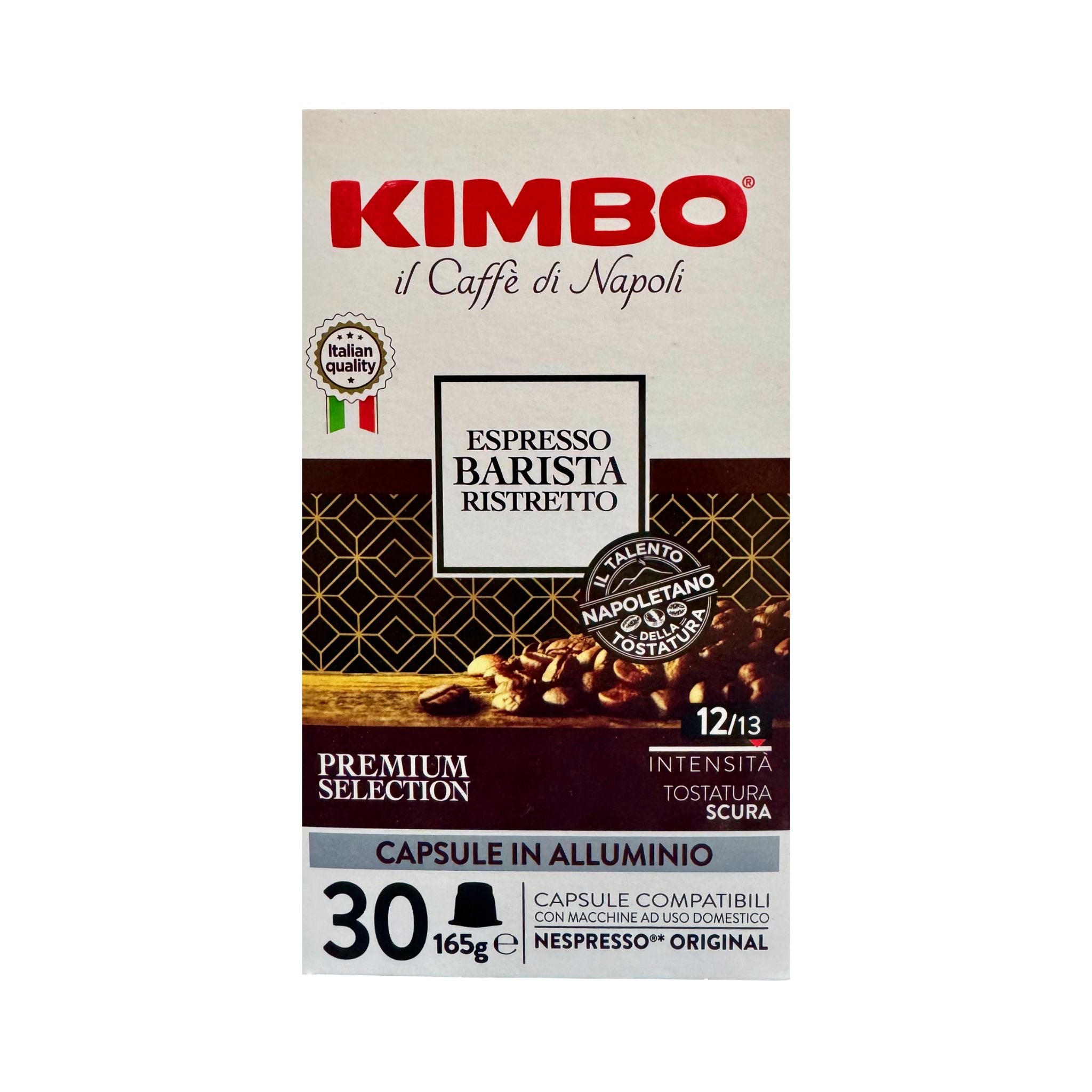 gardenstate Kimbo Espresso Barista Ristretto 30 Nespresso capsules – dark roast 12/13 intensity aluminium pods, ideal for cafés, hotels, offices and hospitality serving bold Italian espresso.
