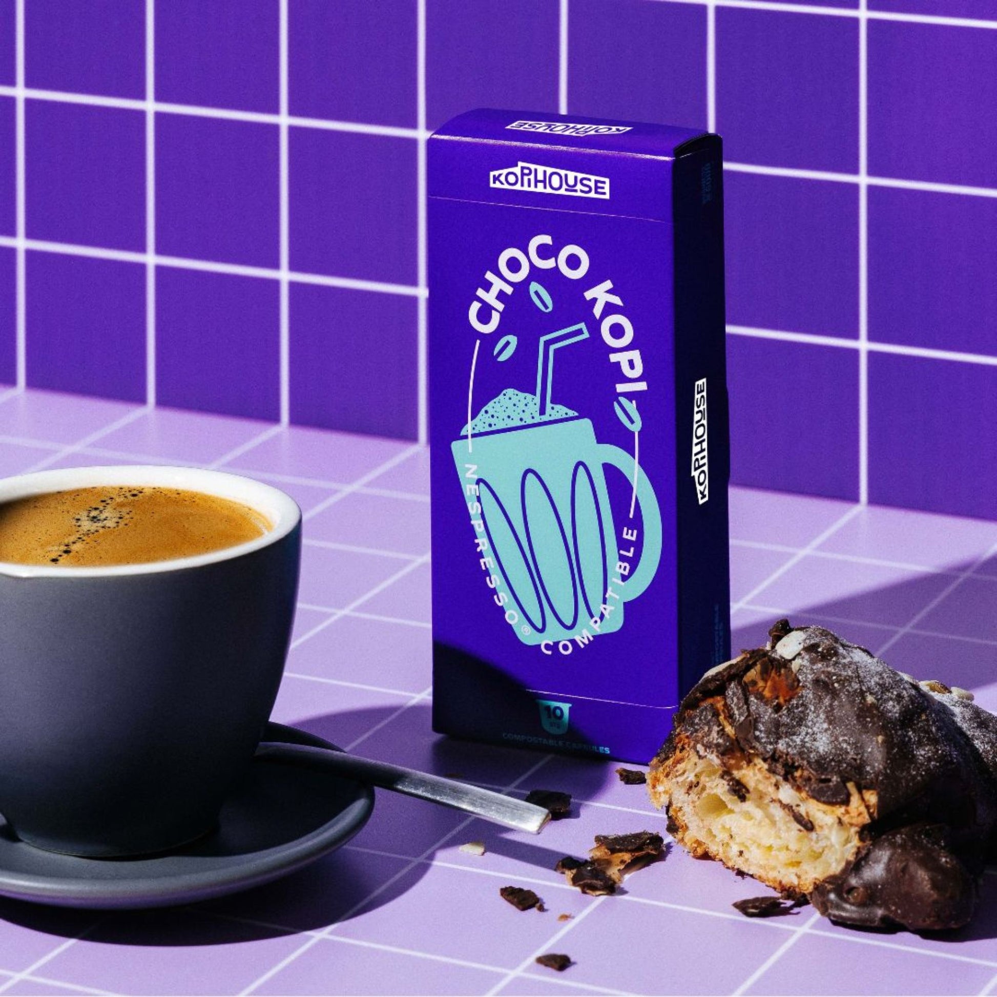 GardenState, KopiHouse Choco Kopi – 10 Nespresso® compatible capsules with toasty Kopi-o and a malty chocolate infusion. A nostalgic, comforting brew. Like a hug in a mug, local-style.
