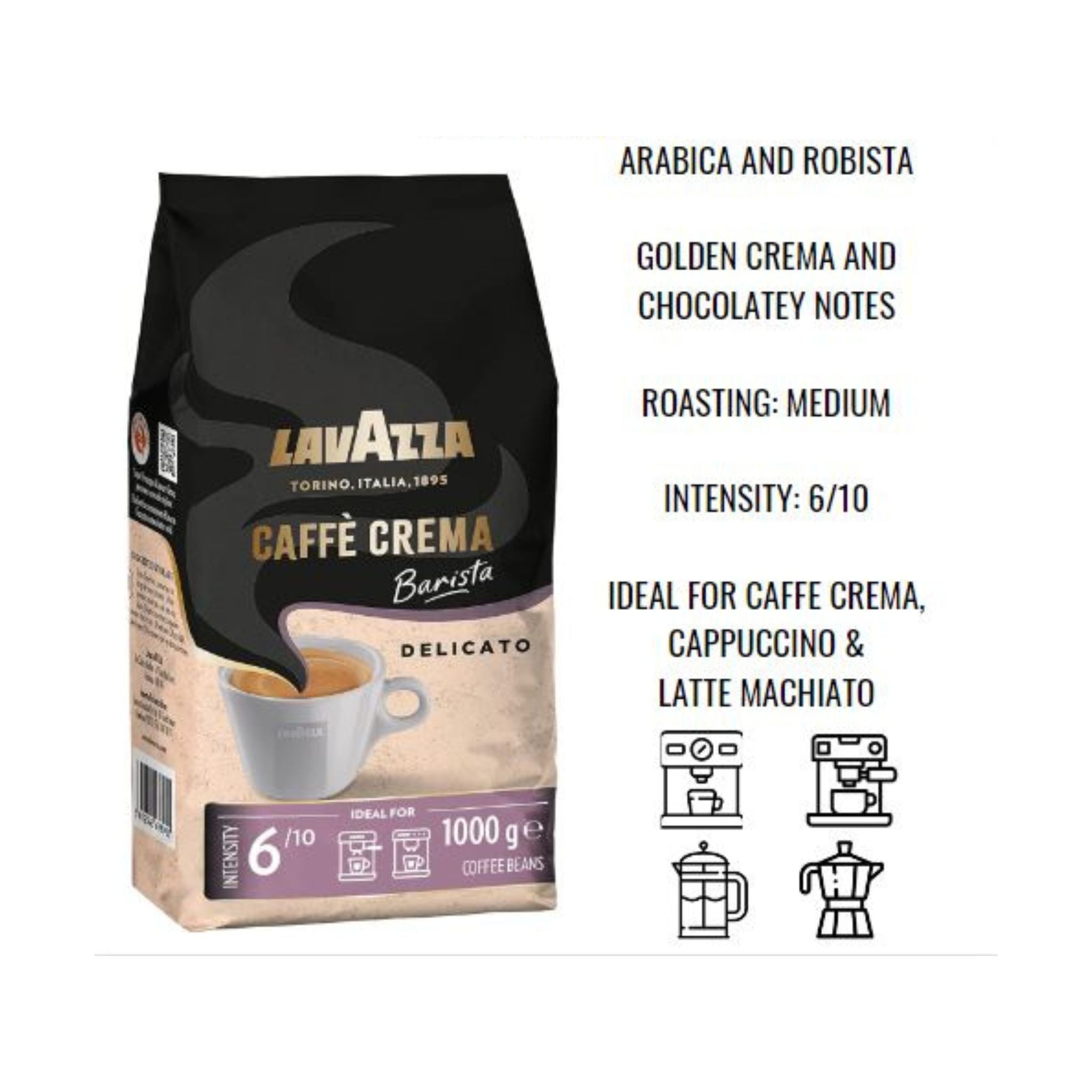 Lavazza Caffe Crema Barista Delicato Whole Coffee Beans (1 kg)