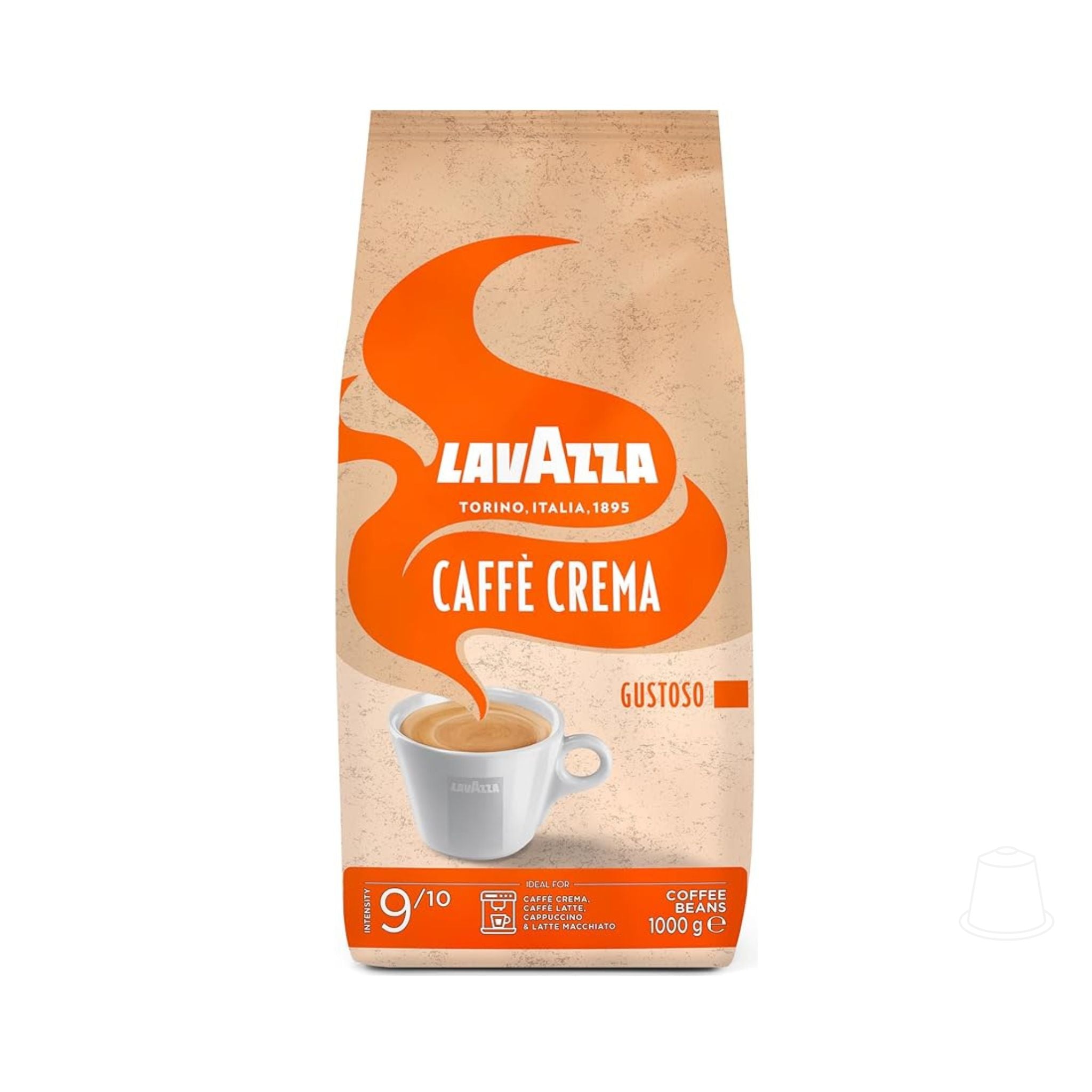 Garden State B2B Coffee Supplier Singapore, Lavazza Caffe Crema Gustoso Whole Coffee Beans, 1 kg. Intensity 9/10.