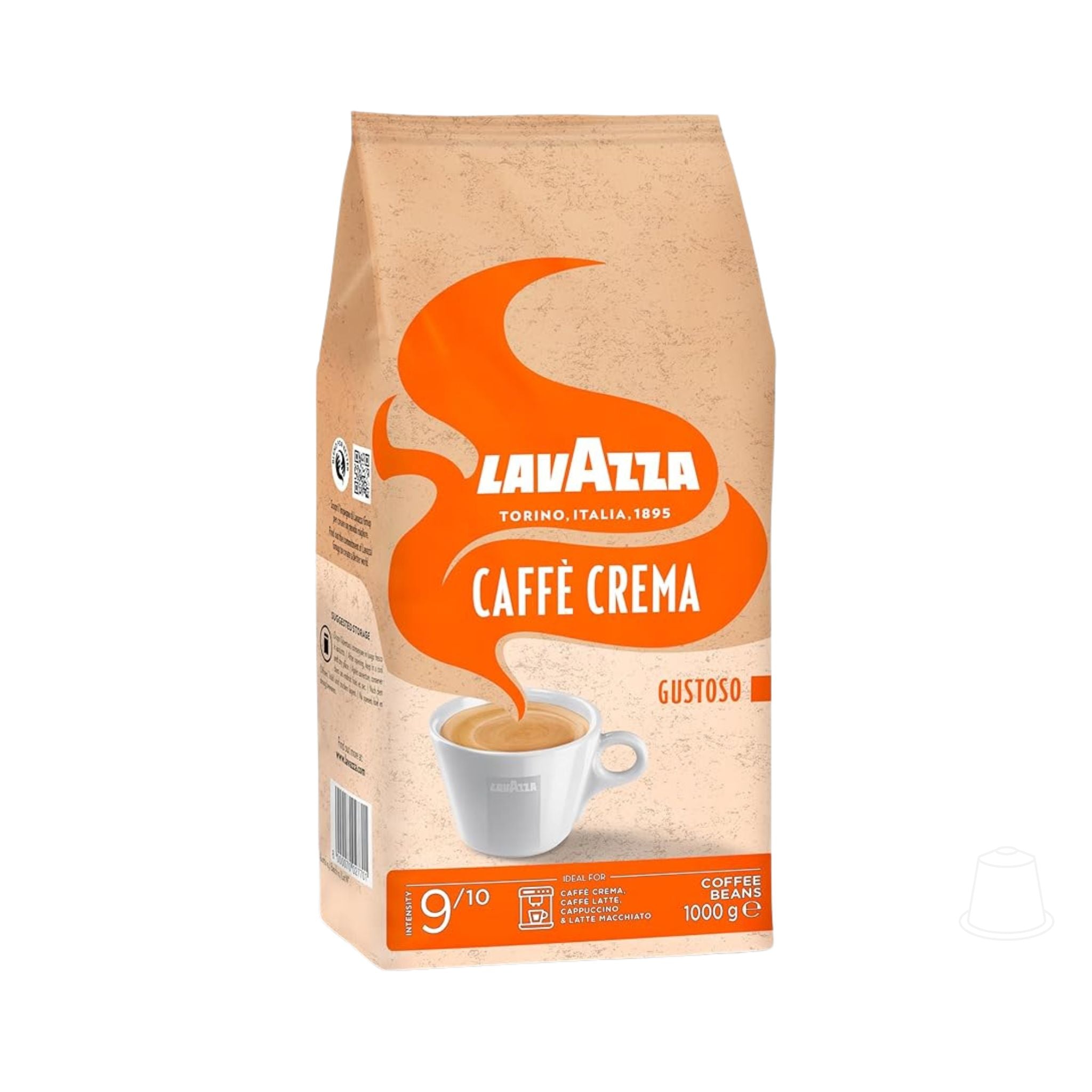 Garden State B2B Coffee Supplier Singapore, Lavazza Caffe Crema Gustoso Whole Coffee Beans, 1 kg. Intensity 9/10.
