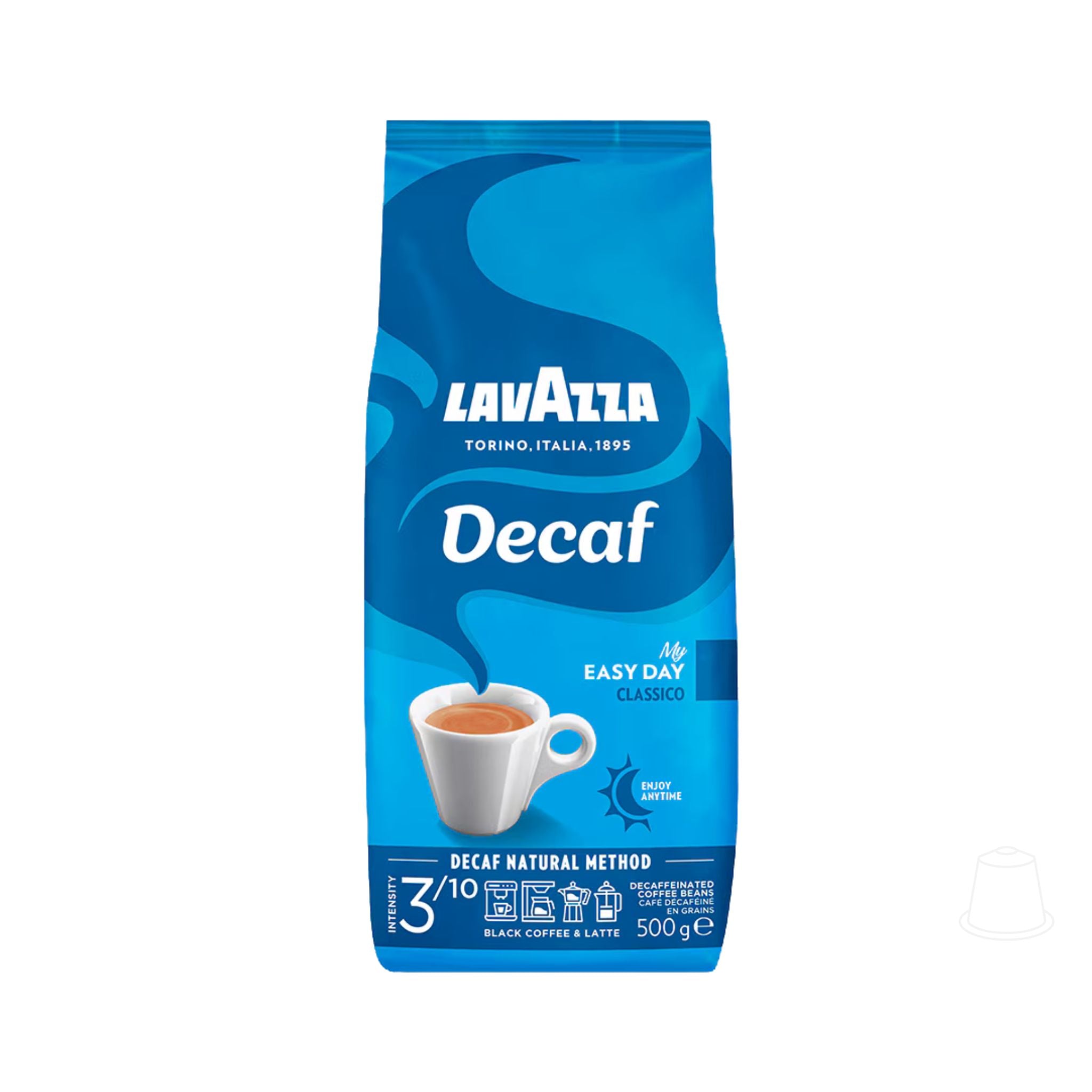 Garden State, b2b wholesale coffee supplier Singapore, Lavazza Decaf Coffee Beans, 500 gr package.
